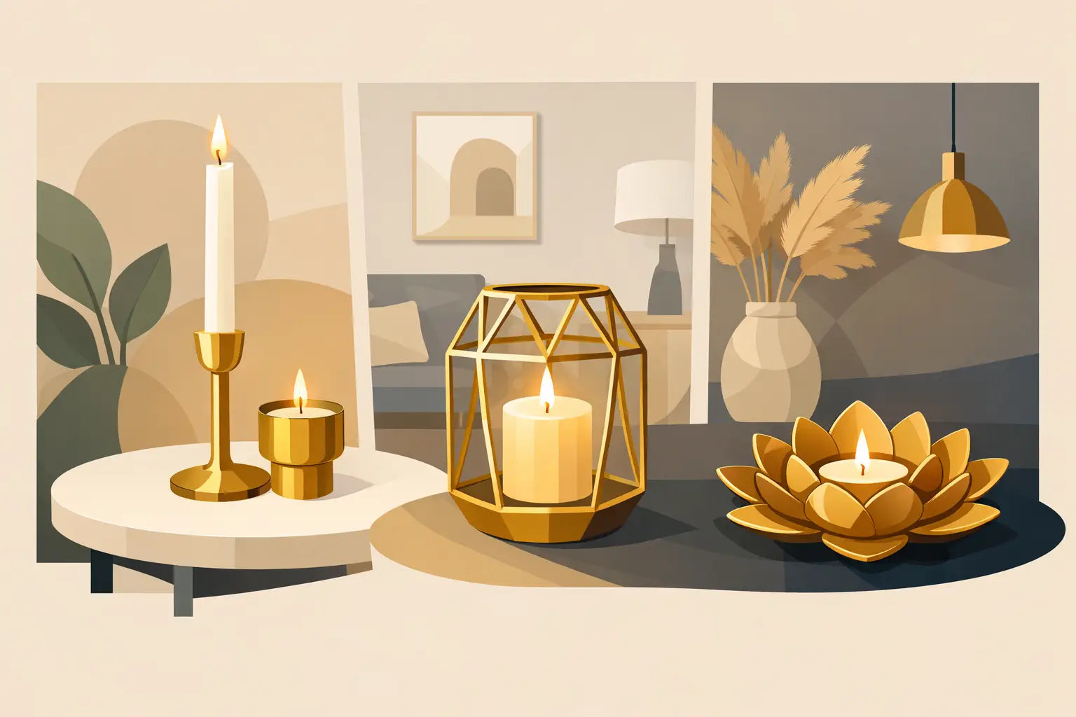 Decoratieve kaarshouders goud in elk interieur