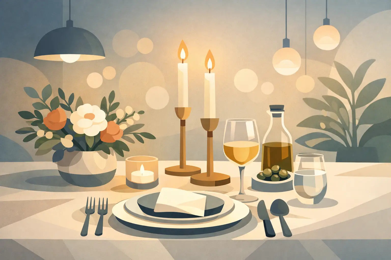 Tafeldecoratie voor diner met direct sfeer
