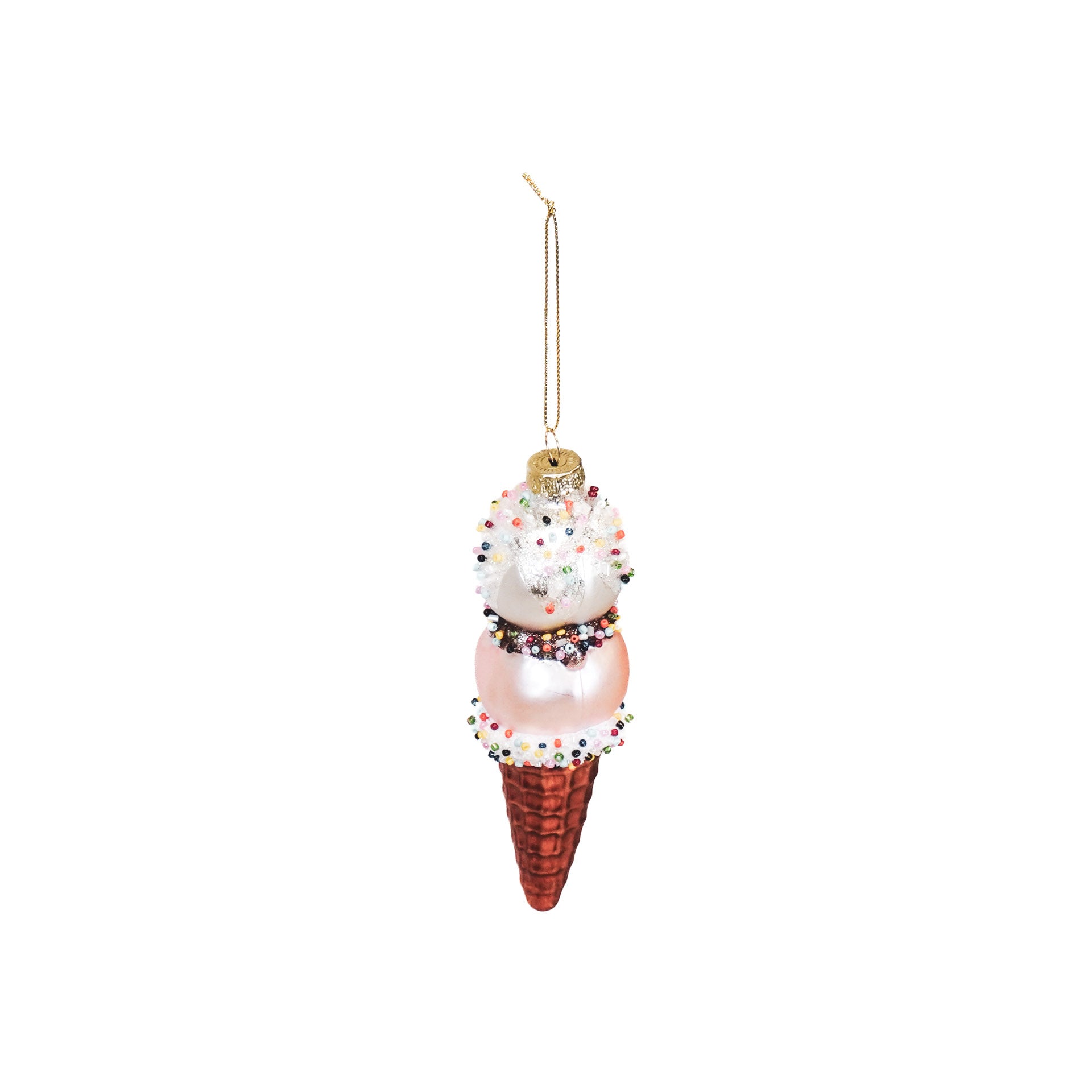 Kerstversiering - Kersthanger - Ijsje - Glas - Roze/Wit - 5x14cm
