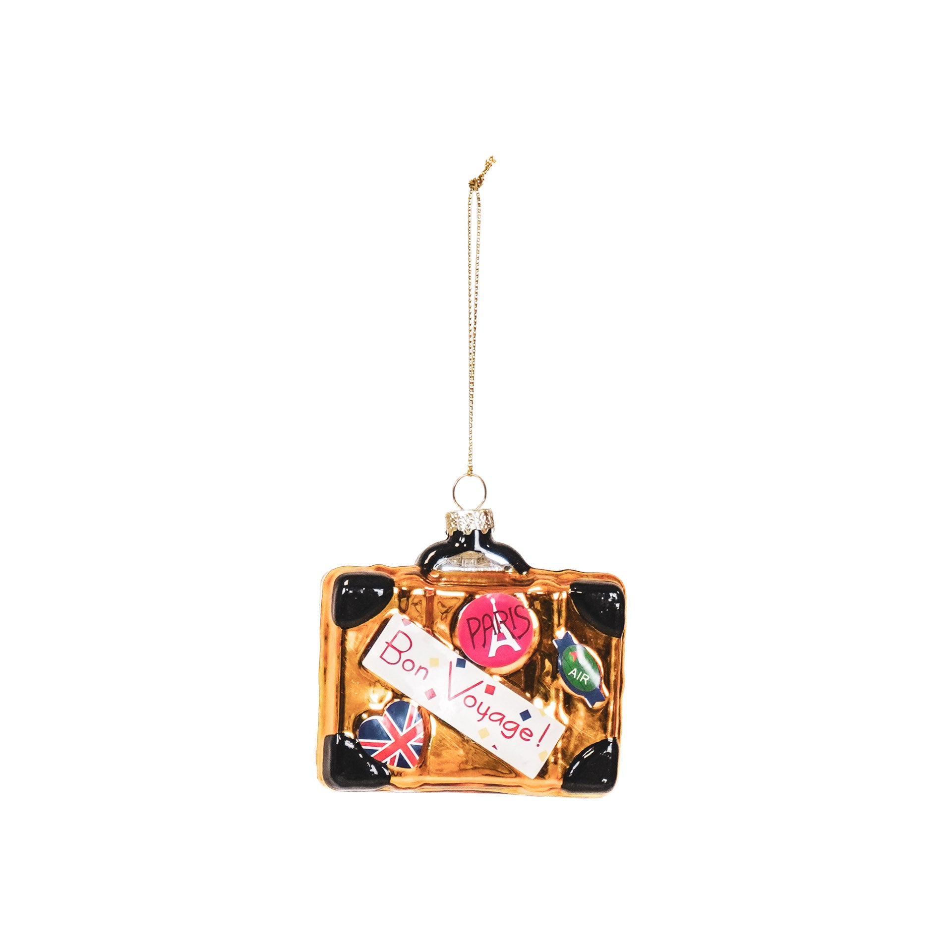 Kerstversiering - Kersthanger - Koffer - Glas - Goud - 8,5x3,5x8cm