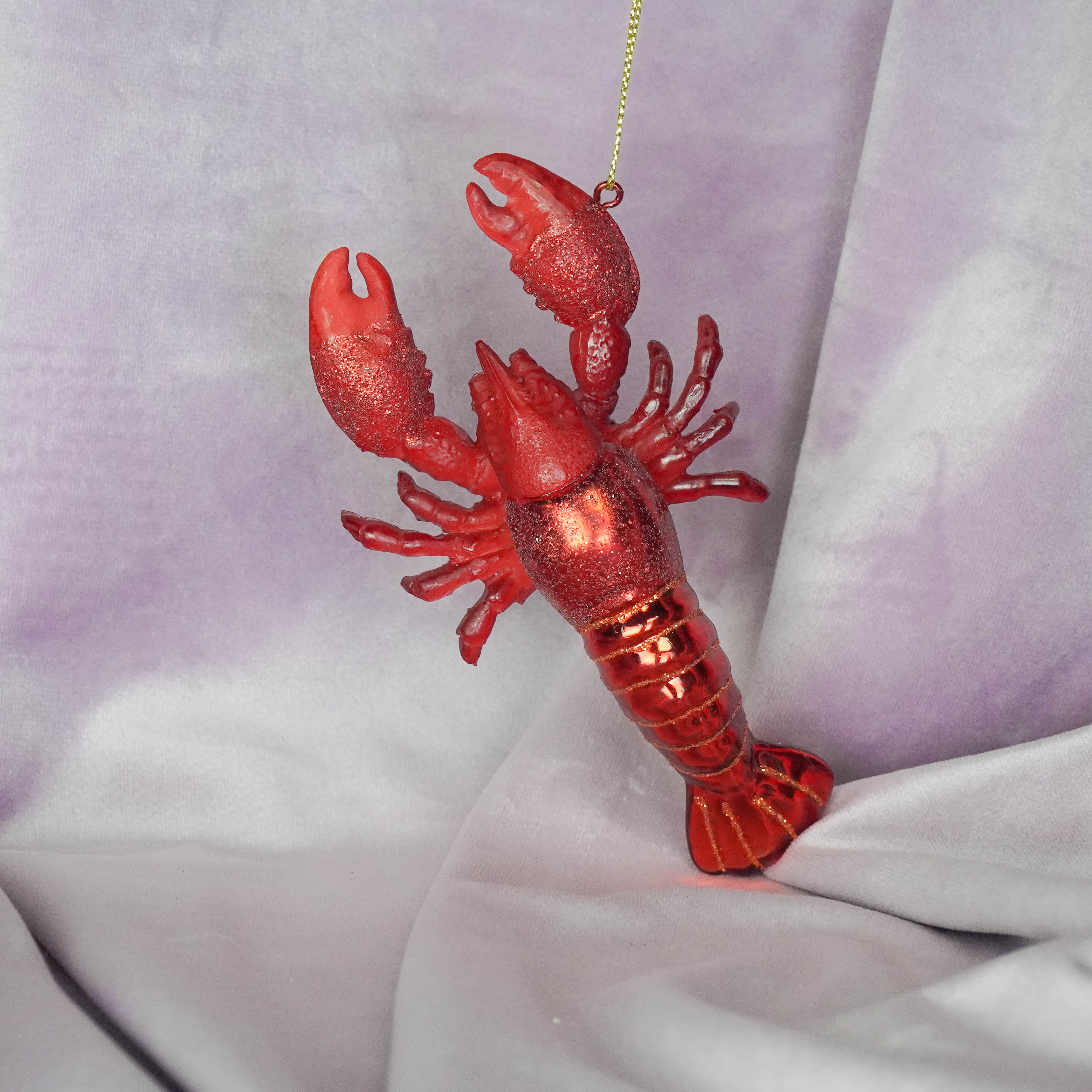 Kerstversiering - Kersthanger - Kreeft - Glas - Rood - 7,5x2,5x13cm