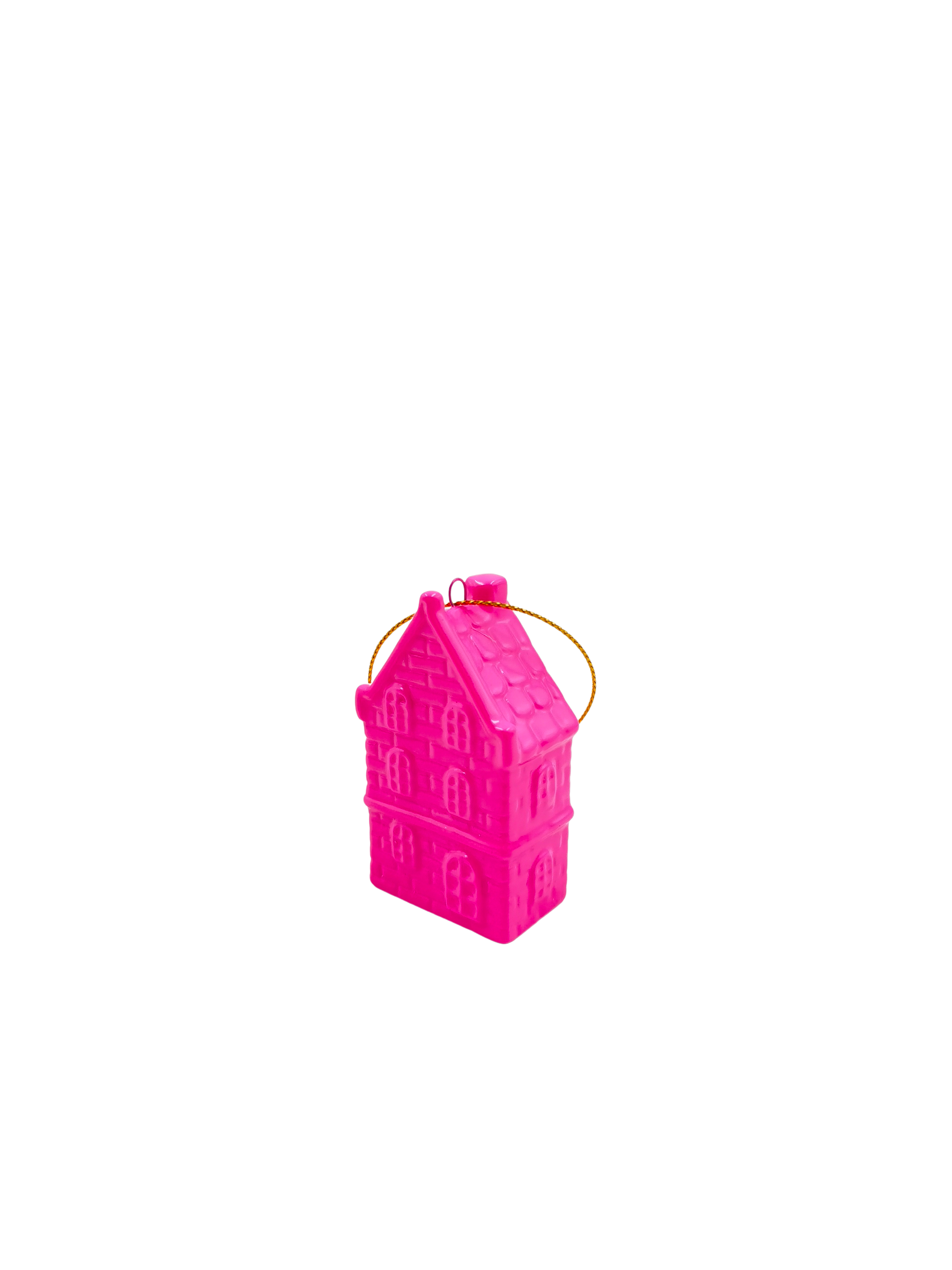 Kersthanger - Huis - Keramiek - Neon Roze - 3,5x2x6,5cm