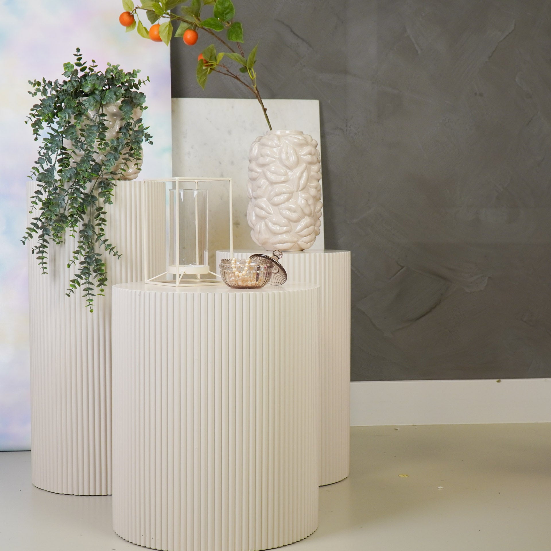 Bijzettafel / Zuil - Cilinder - MDF - Zand - 30x30x54cm