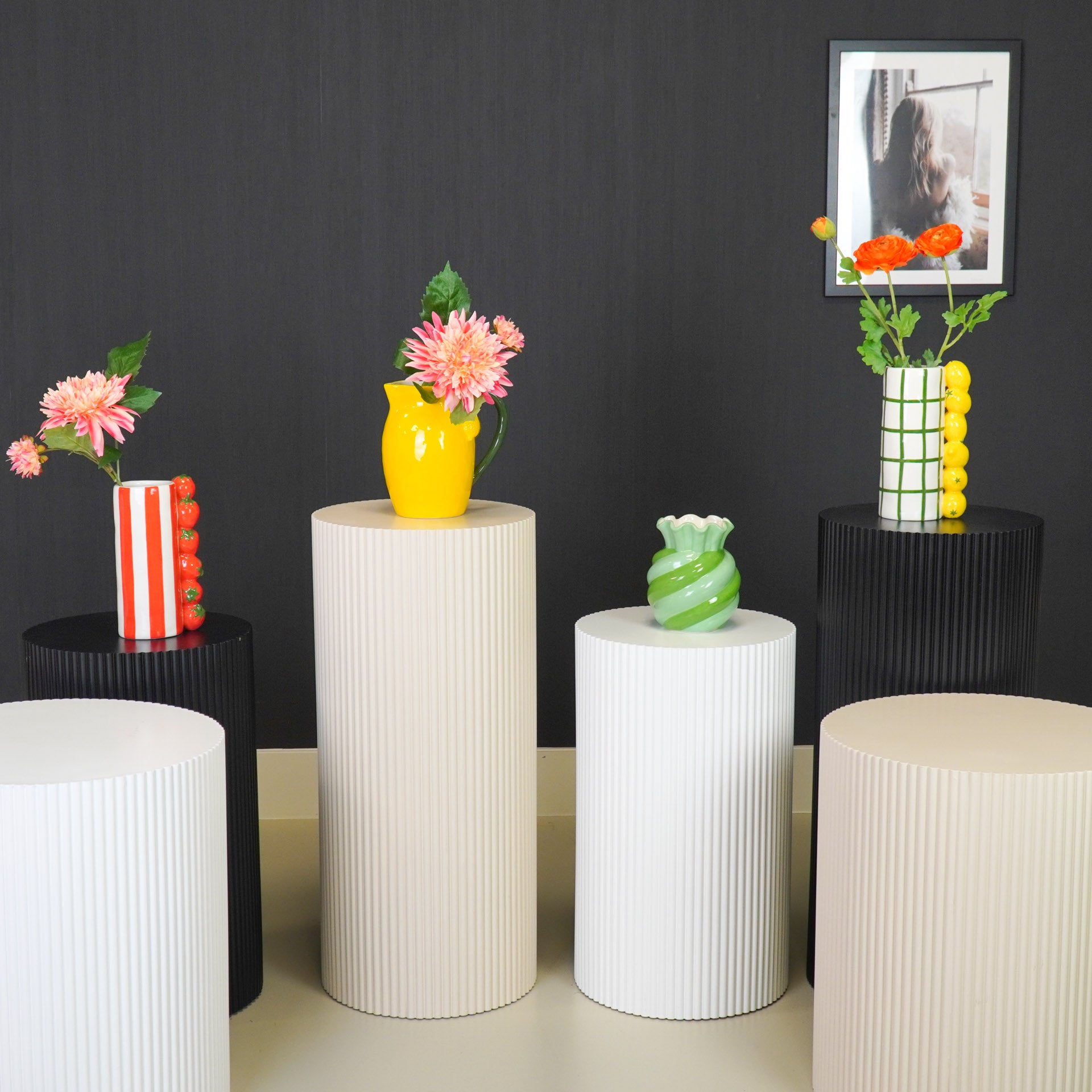 Bijzettafel / Zuil - Cilinder - MDF - Zand - 30x30x65cm