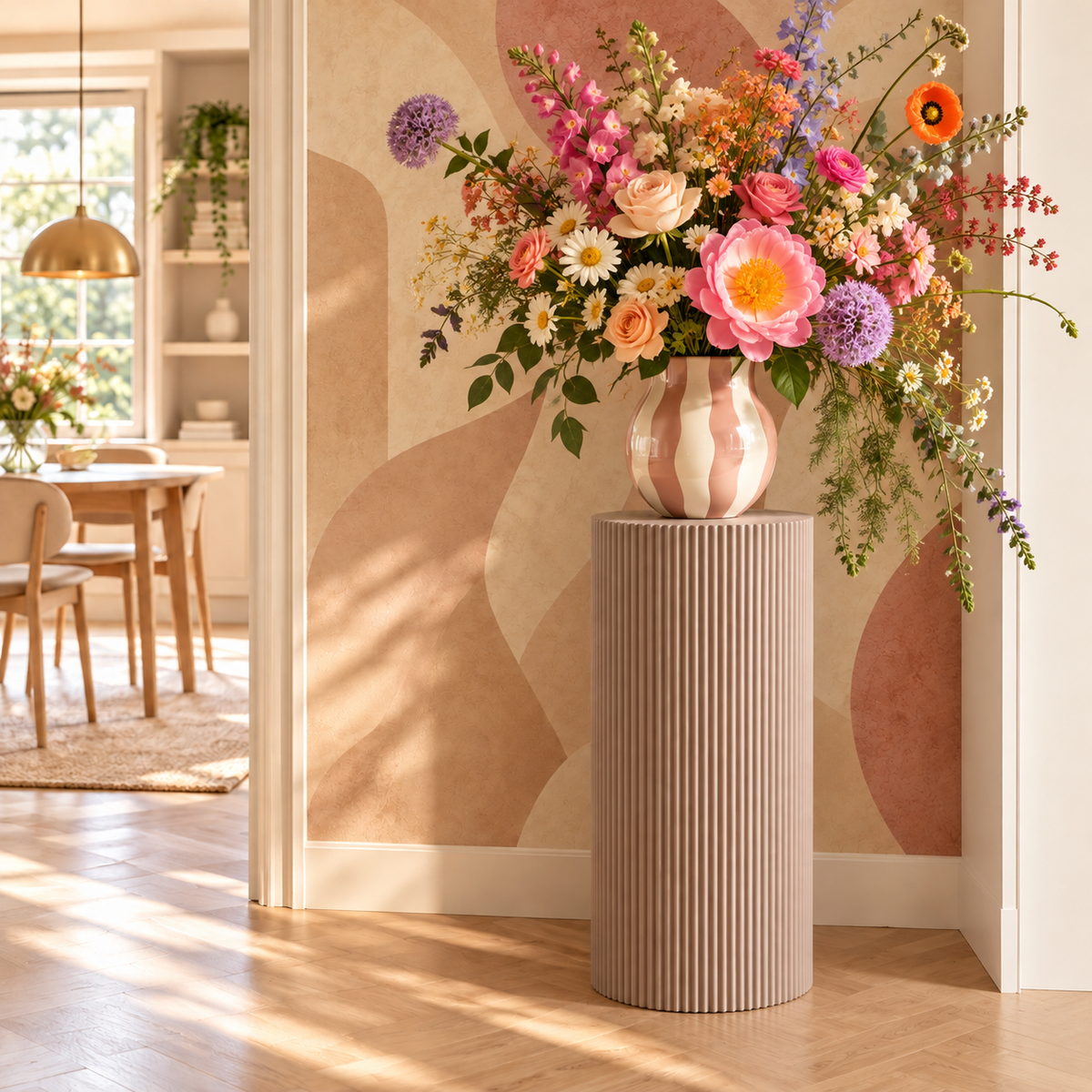 Bijzettafel Rond – Geribbelde Cilinder – MDF – Taupe – 30x65cm