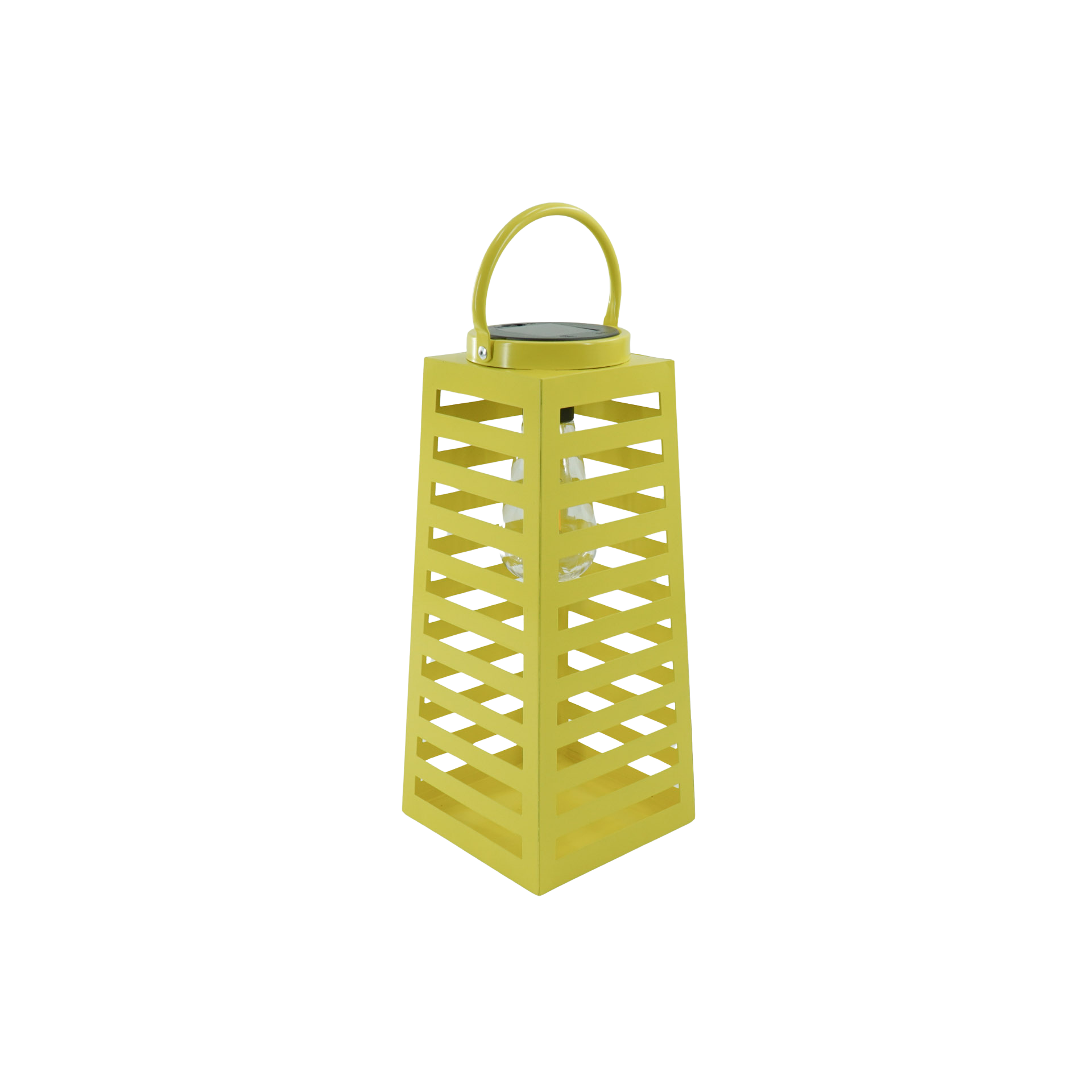 Lamp- Lantaarn/ Windlicht - Solar - Metaal - Neon Geel - 14x14x32,5cm