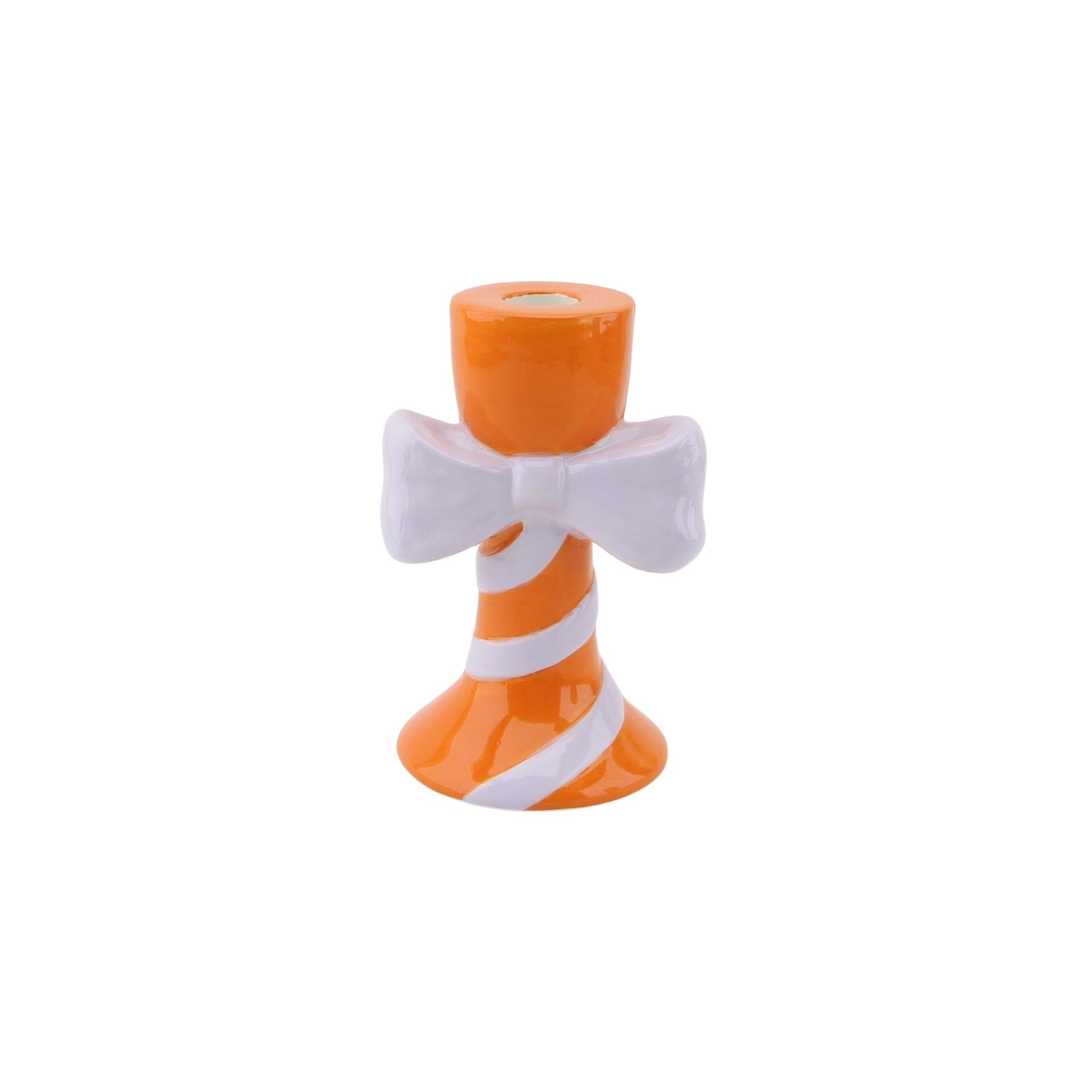 Kaarshouder - Kandelaar - Strik - Keramiek -Oranje/ Lila - 9x8x14cm