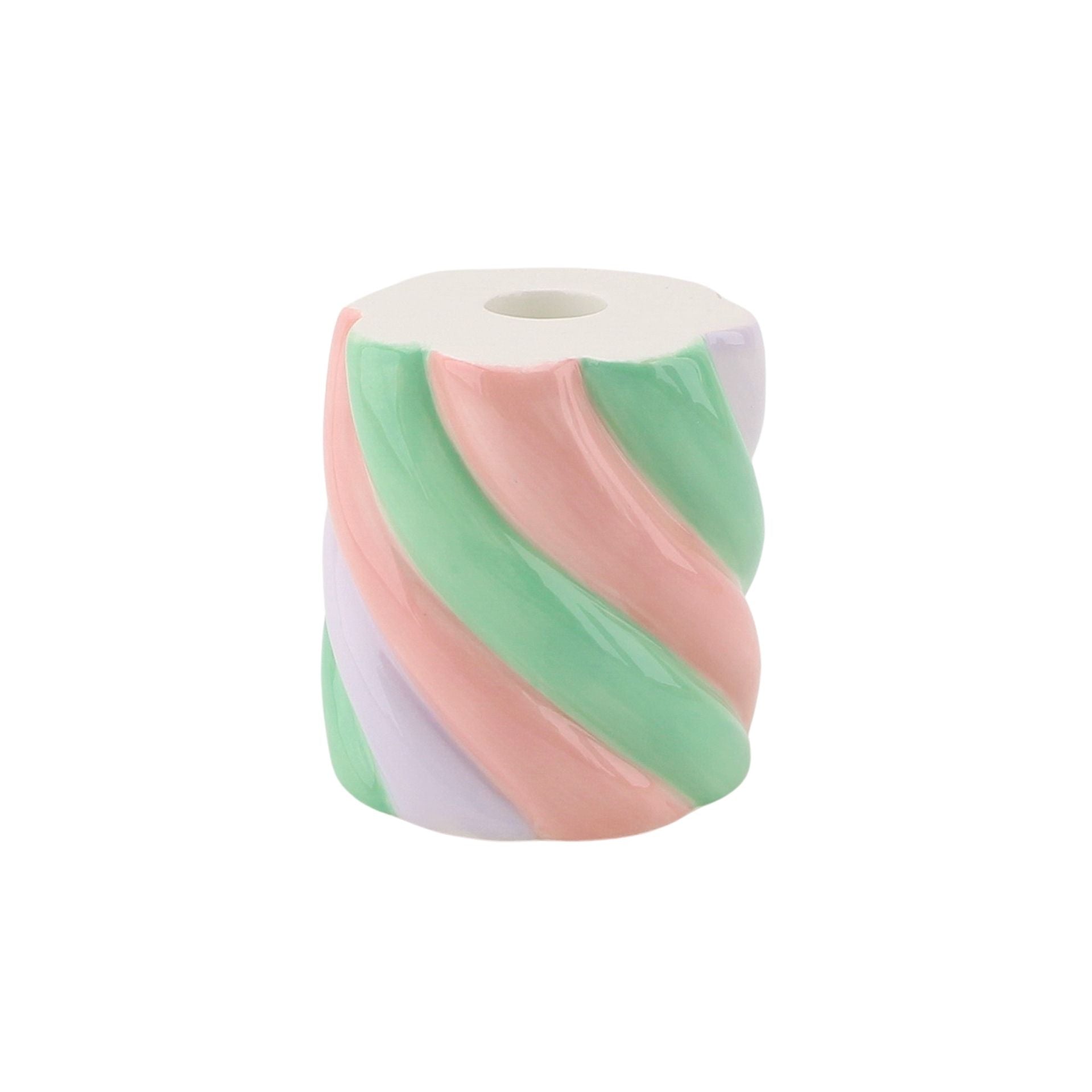 Kaarshouder- Kandelaar - Kabel Spek - Dolomiet - Roze/Mintgroen/Lila - 8,5x8,5x9cm