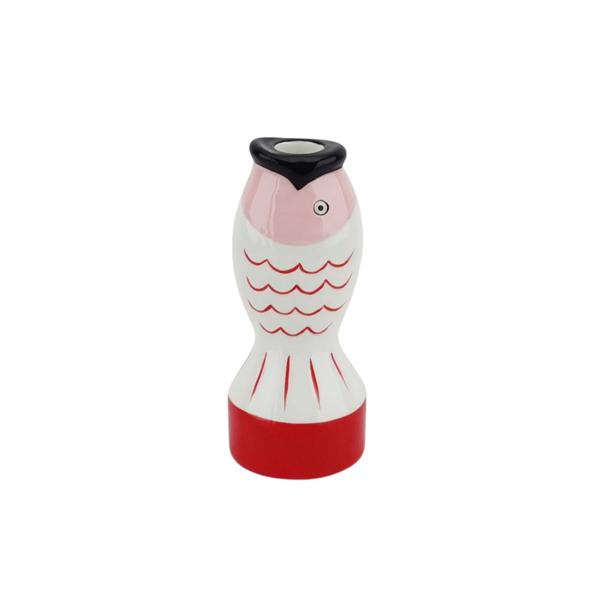 Kaarshouder-Kandelaar - Vis - Dolomiet - Rood/Wit/Roze - 7x7x16,5cm