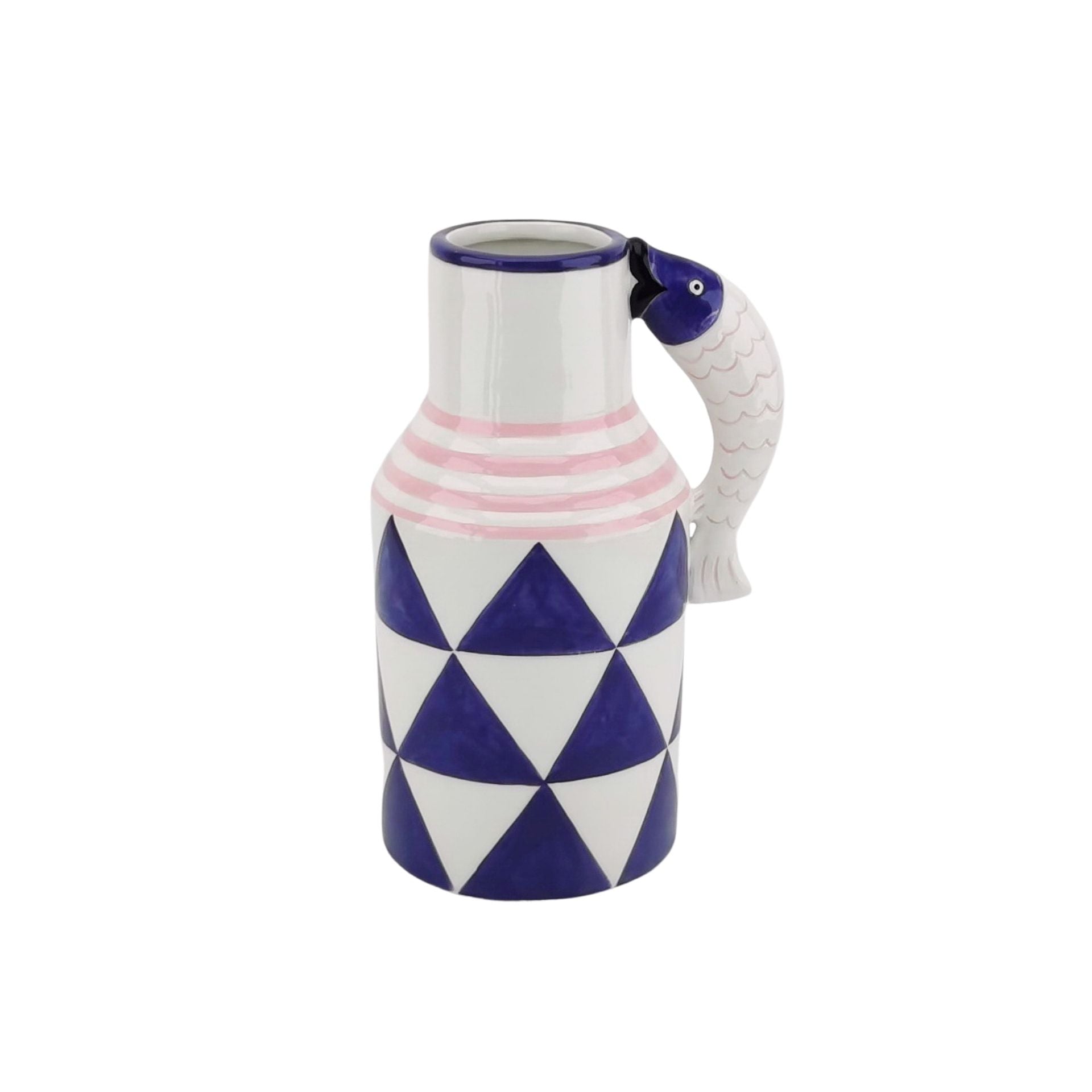 Vaas - Bloemenvaas Vissen- Dolomiet - Blauw/Wit/Roze - 14x11,5x18,5cm