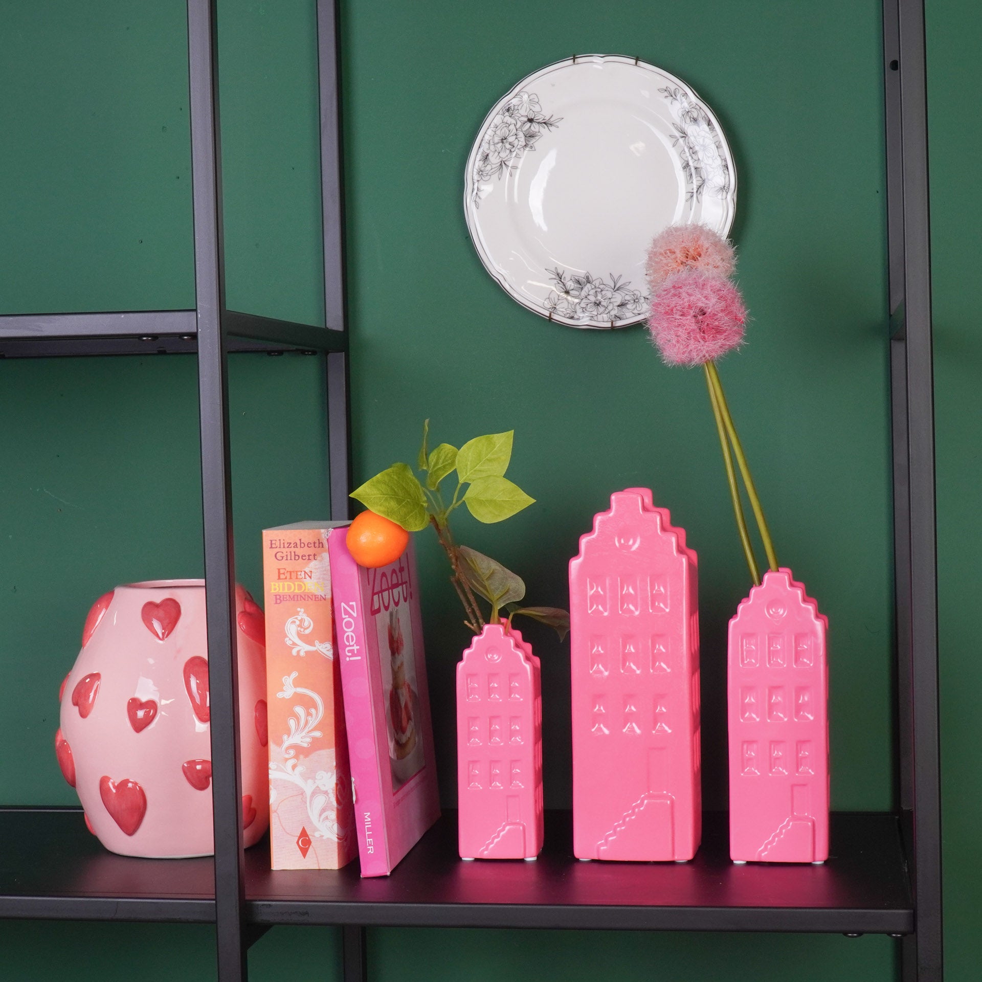 Bloemenvaas- Huis Vaas- Keramiek-Fluor Roze -5x4,5x14,5 cm