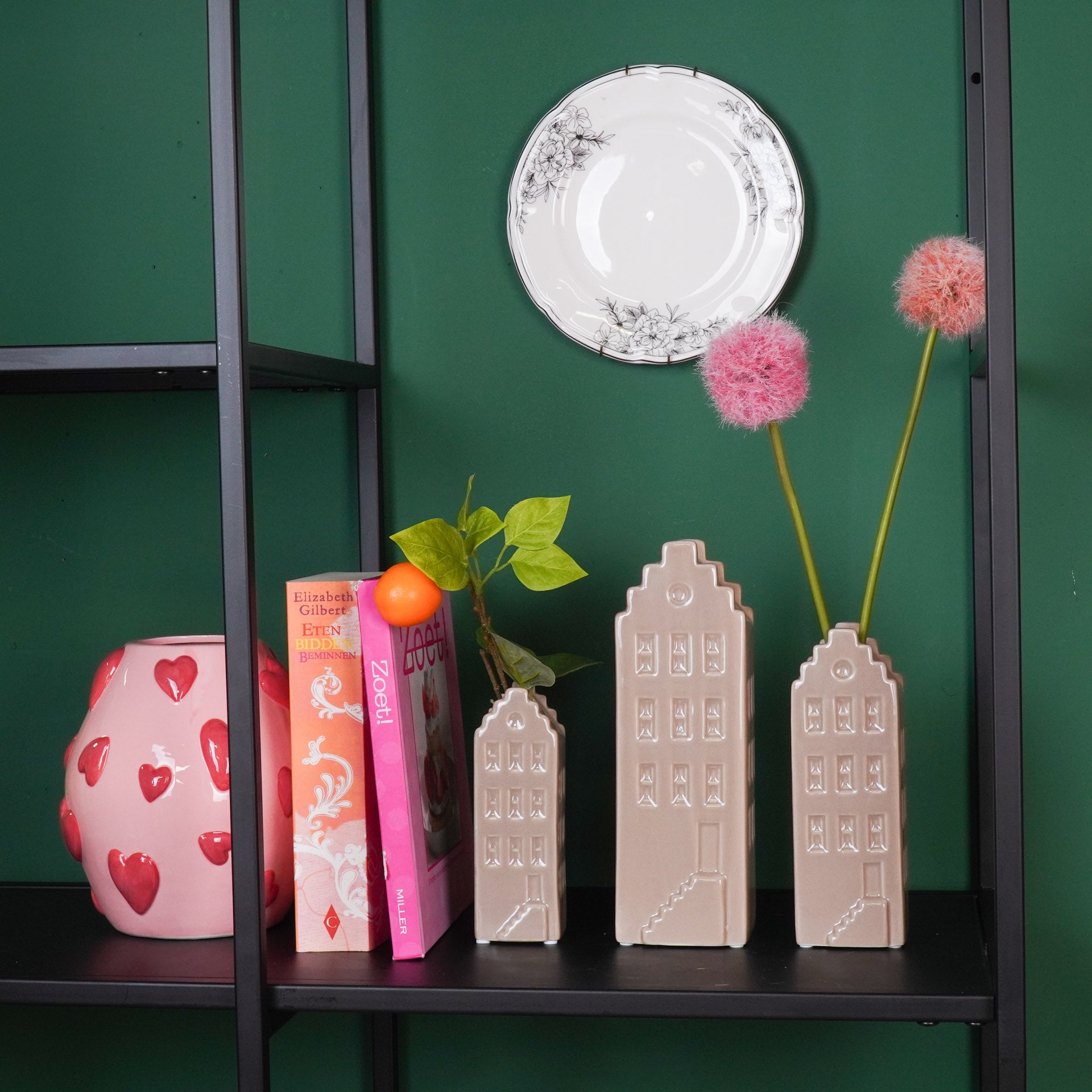 Bloemenvaas - Huis Vaas - Keramiek - Taupe - 6x5,5x18 cm