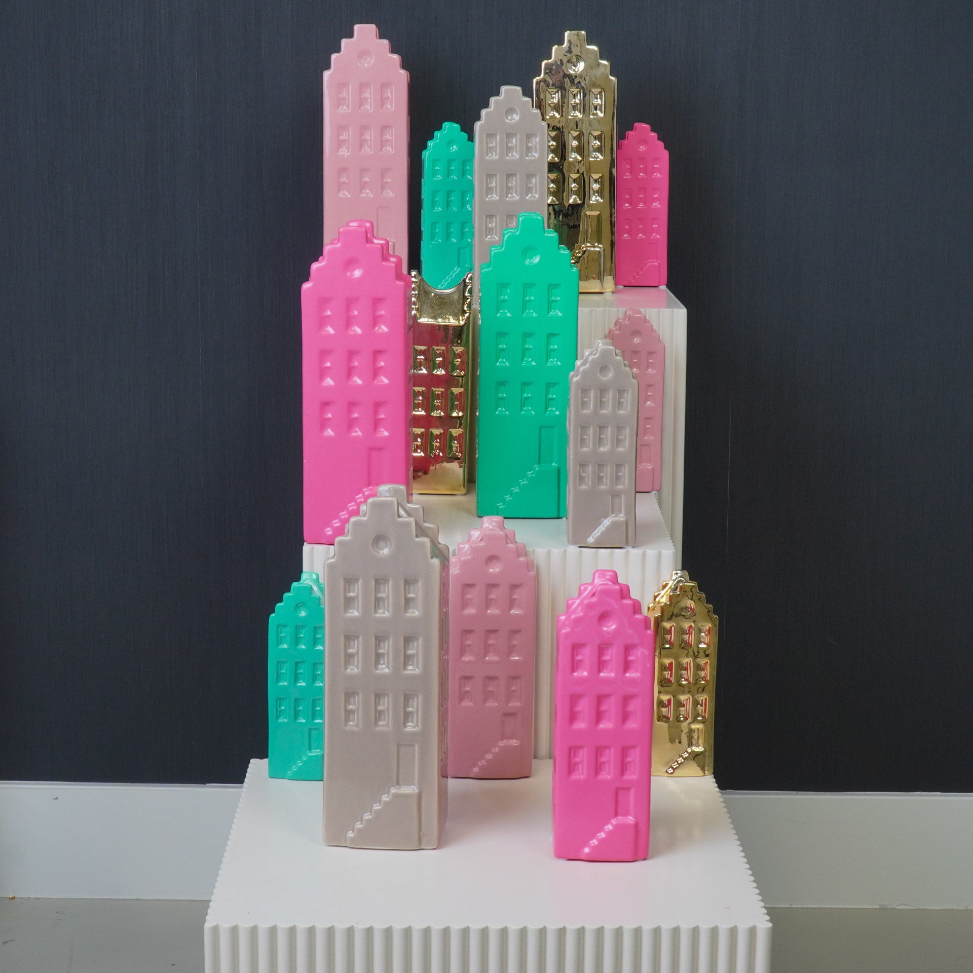 Bloemenvaas - Huis Vaas - Keramiek - Taupe - 6x5,5x18 cm