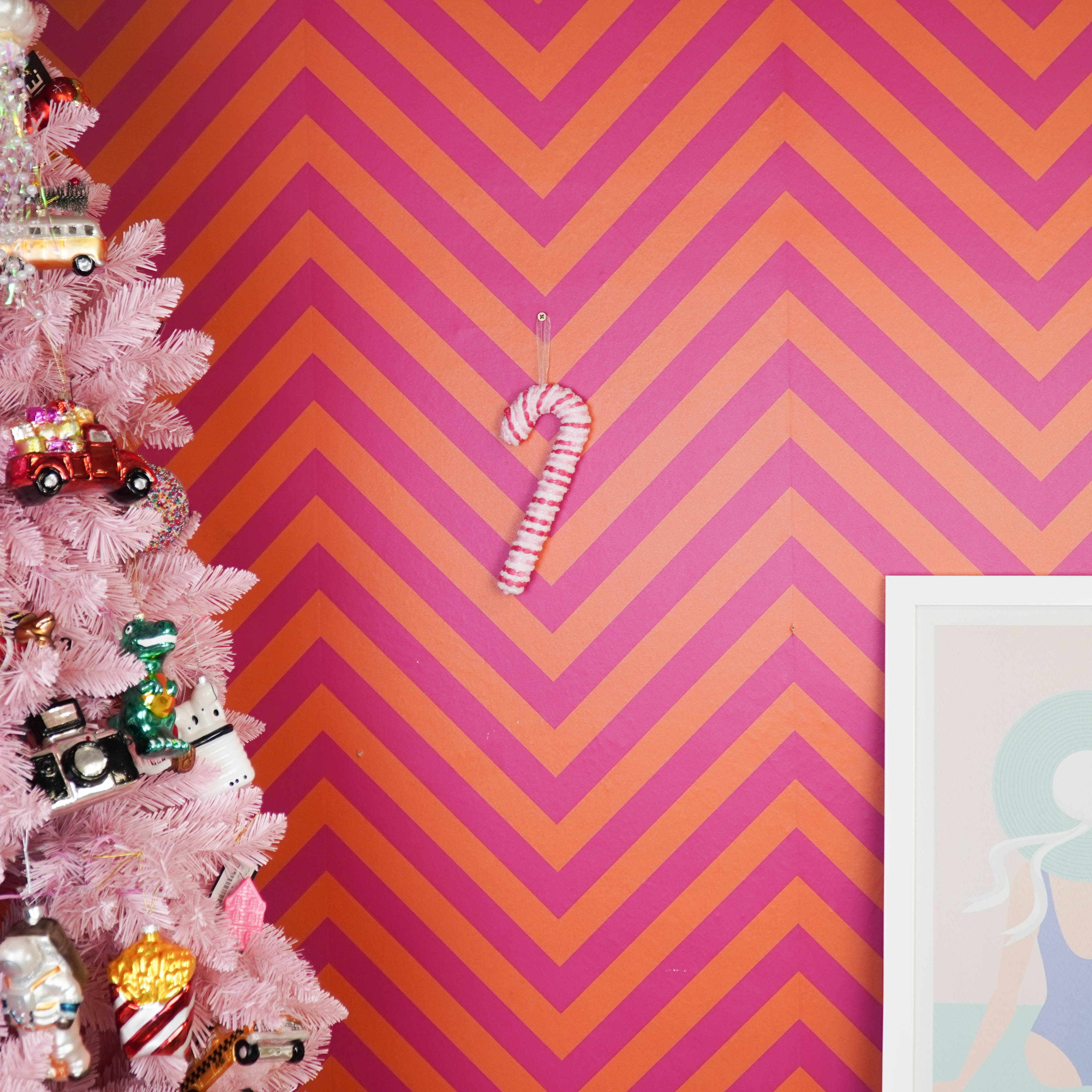 Kerstversiering - Zuurstok - Roze/ Wit - Foam - 21 cm