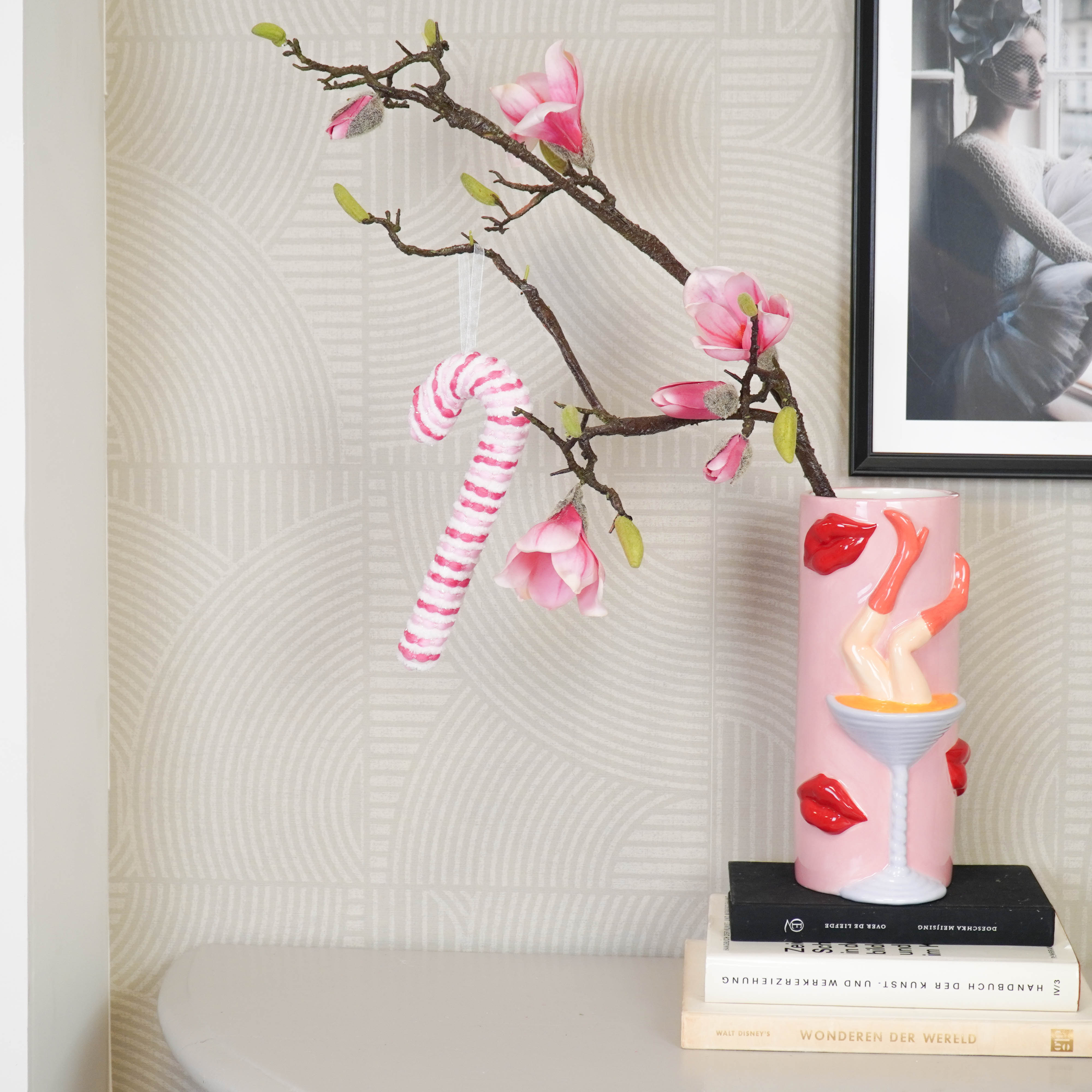 Kerstversiering - Zuurstok - Roze/ Wit - Foam - 21 cm