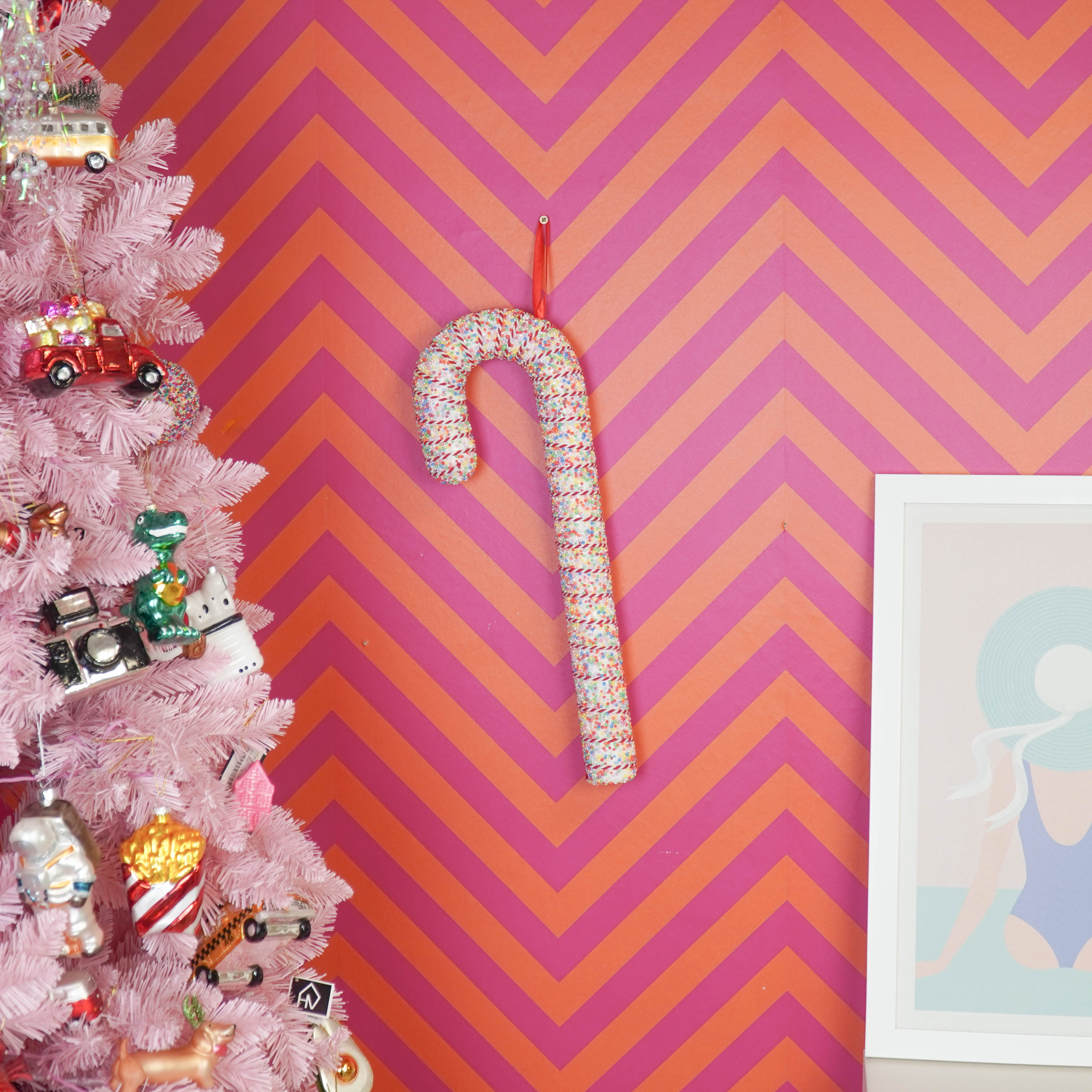 Kerstversiering - Zuurstok - Wit/ Discobal Dip - Foam - 52 cm