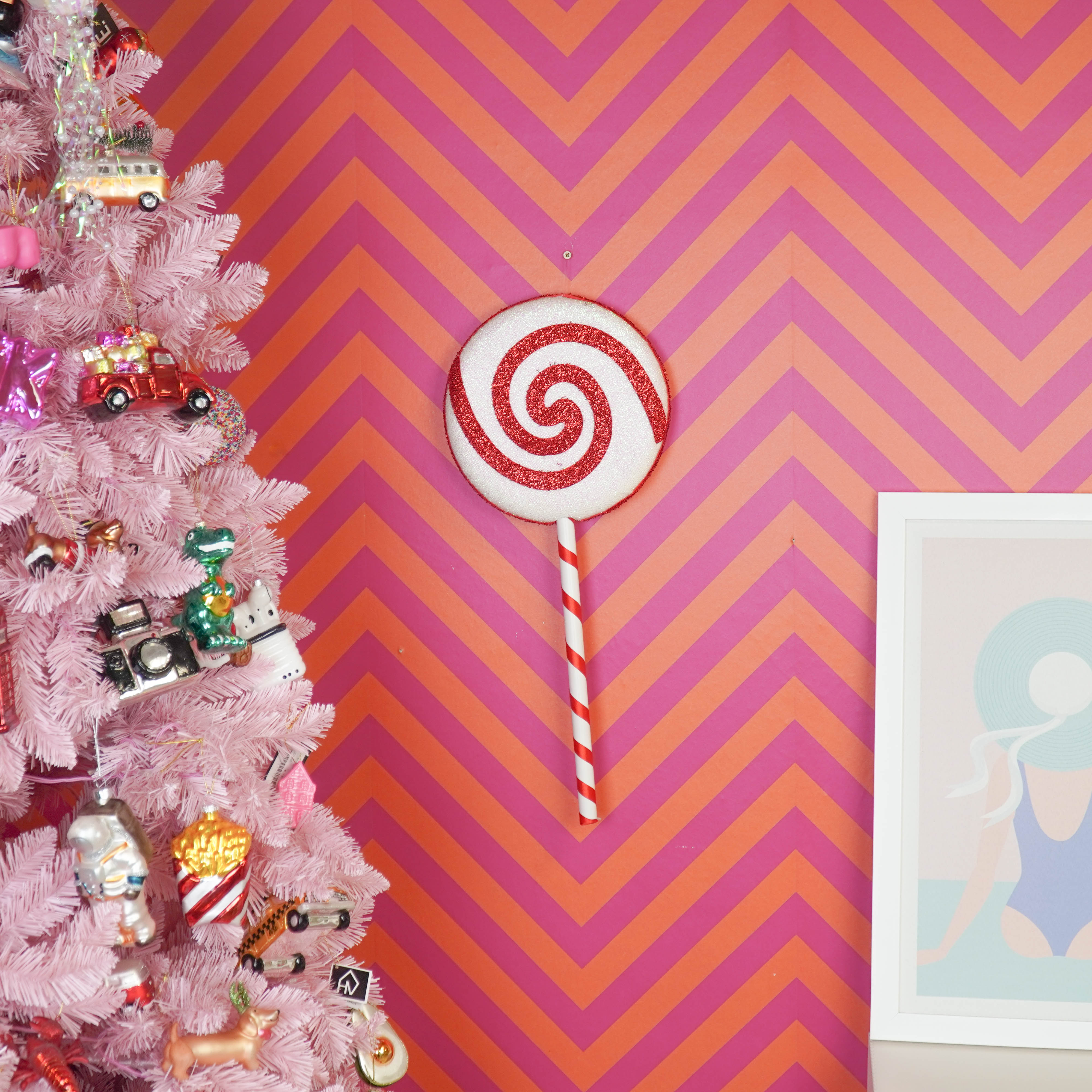 Kerstversiering - Lolly - Wit/ Rood - Foam - 25x63cm