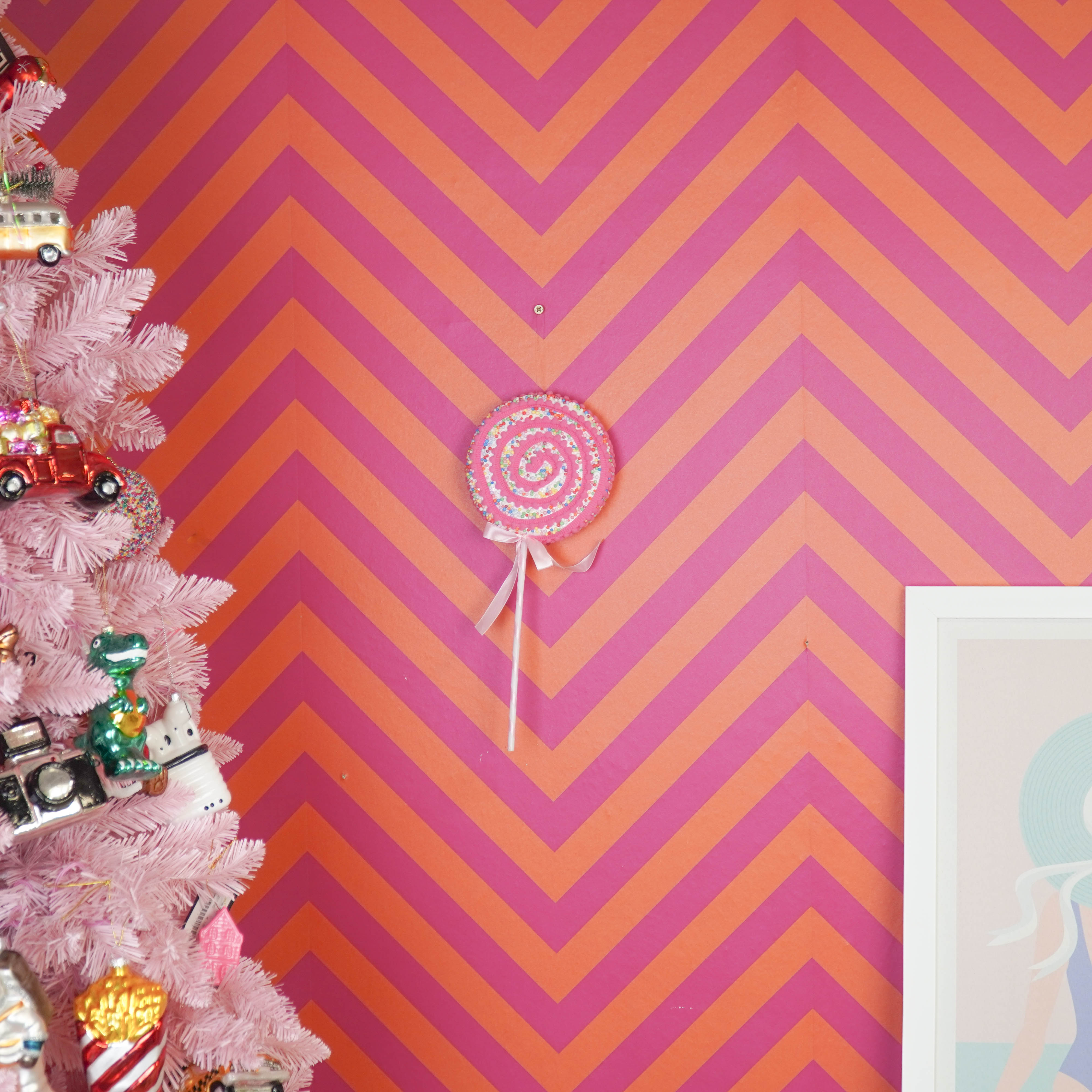 Kerstversiering - Lolly - Roze/ Geel - Foam - 15x35cm