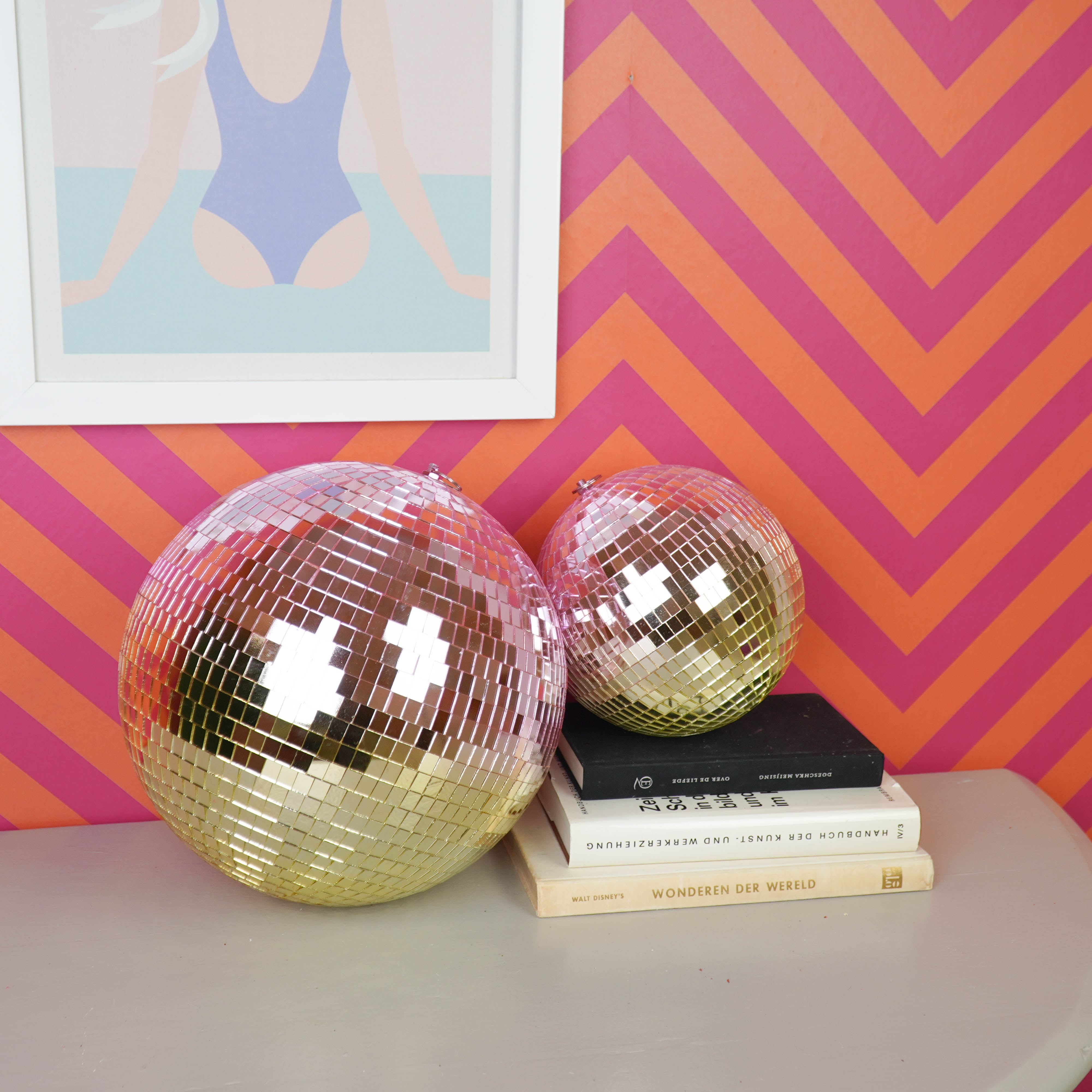 Kerstversiering - Kersthanger - Discobal - Foam - Roze/Goud - 20x20x20cm