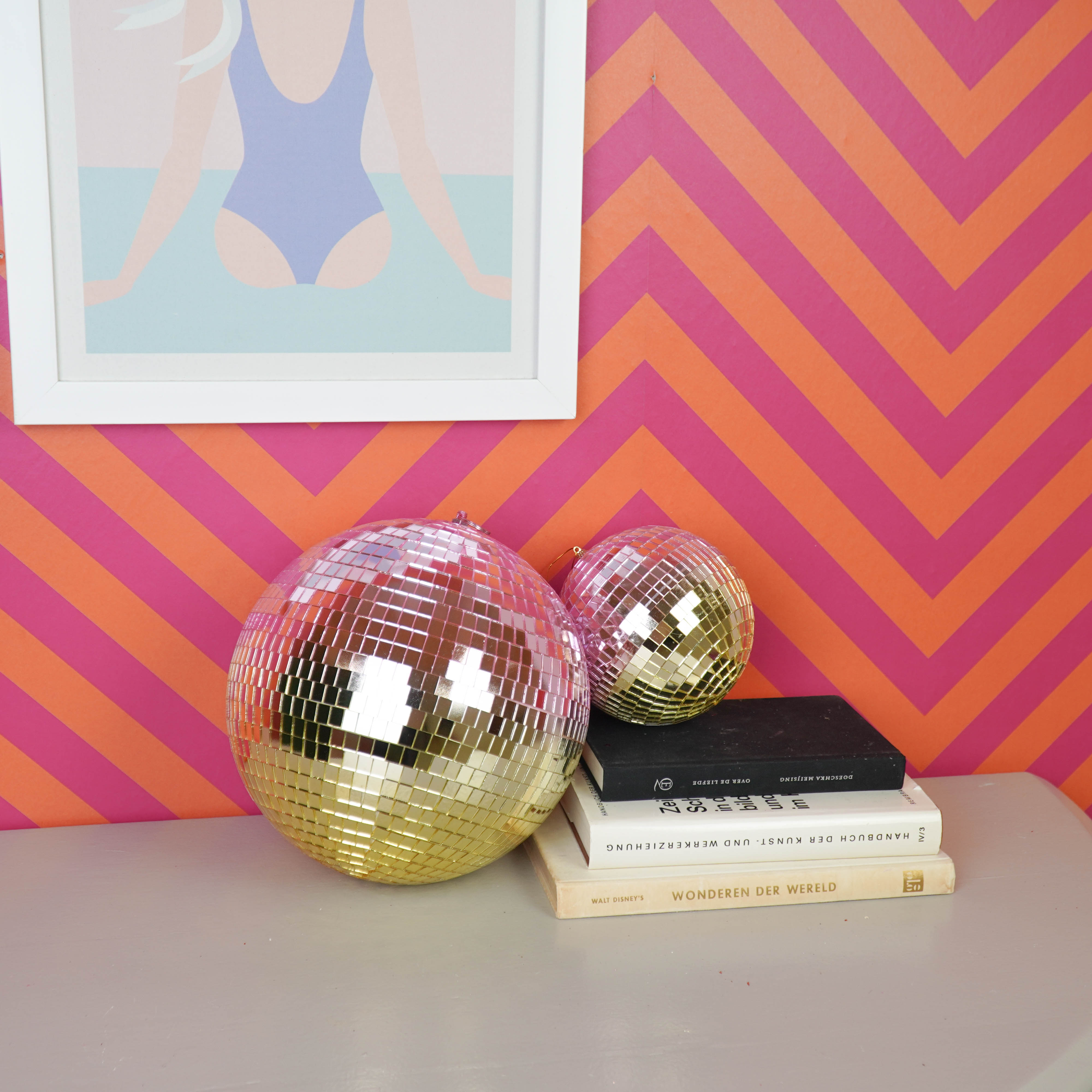 Kerstversiering - Kersthanger - Discobal - Foam - Roze/Goud - 25x25x25cm
