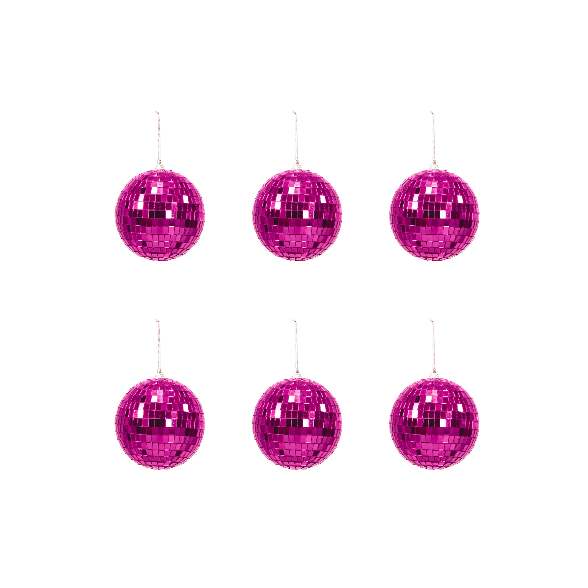 Kerstversiering - Kersthanger - Discobal - Foam - Set van 6 - Roze - 6x6x6cm
