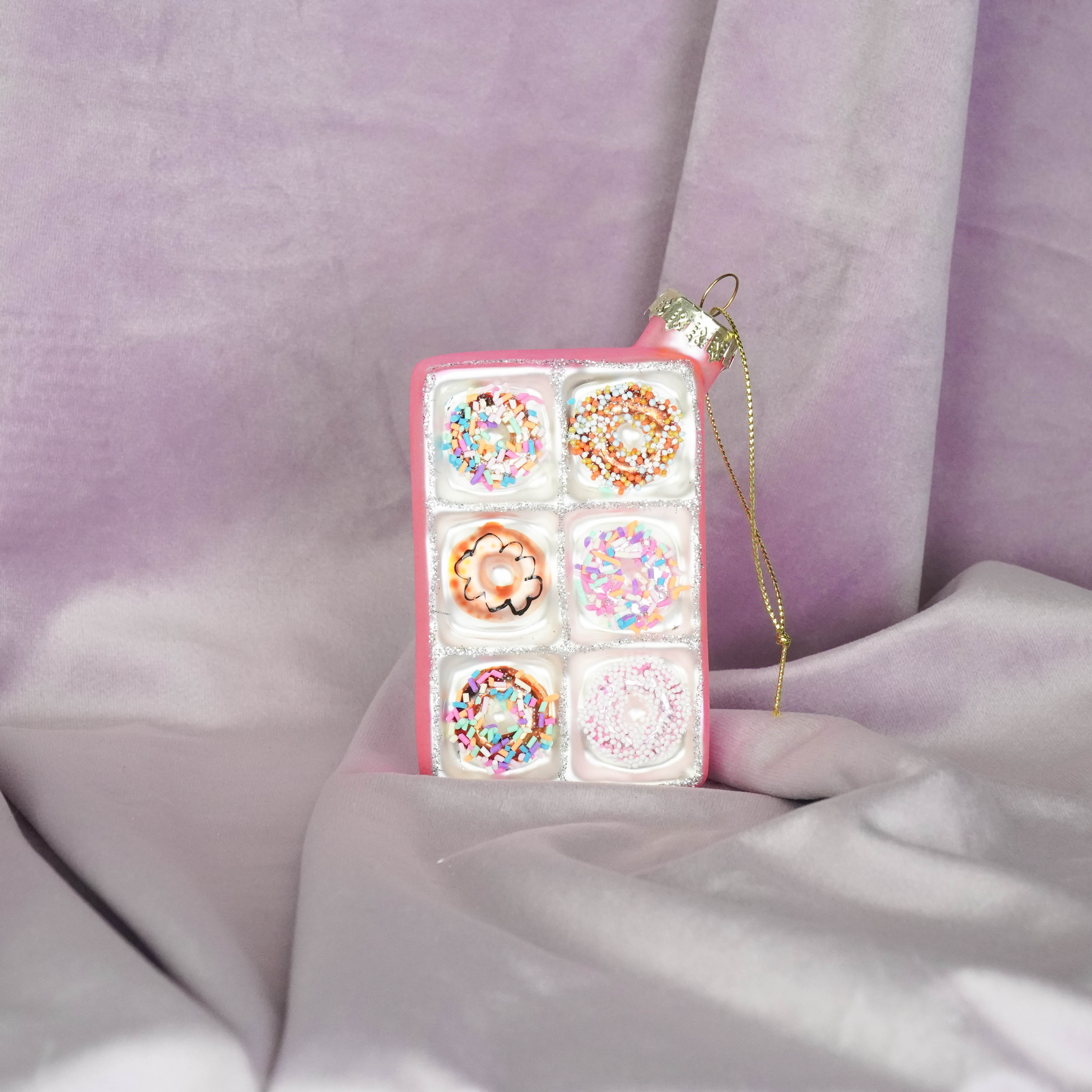 Kerstversiering - Kersthanger - Donut Doosje - Multi kleur - Glas - 6x3x9cm