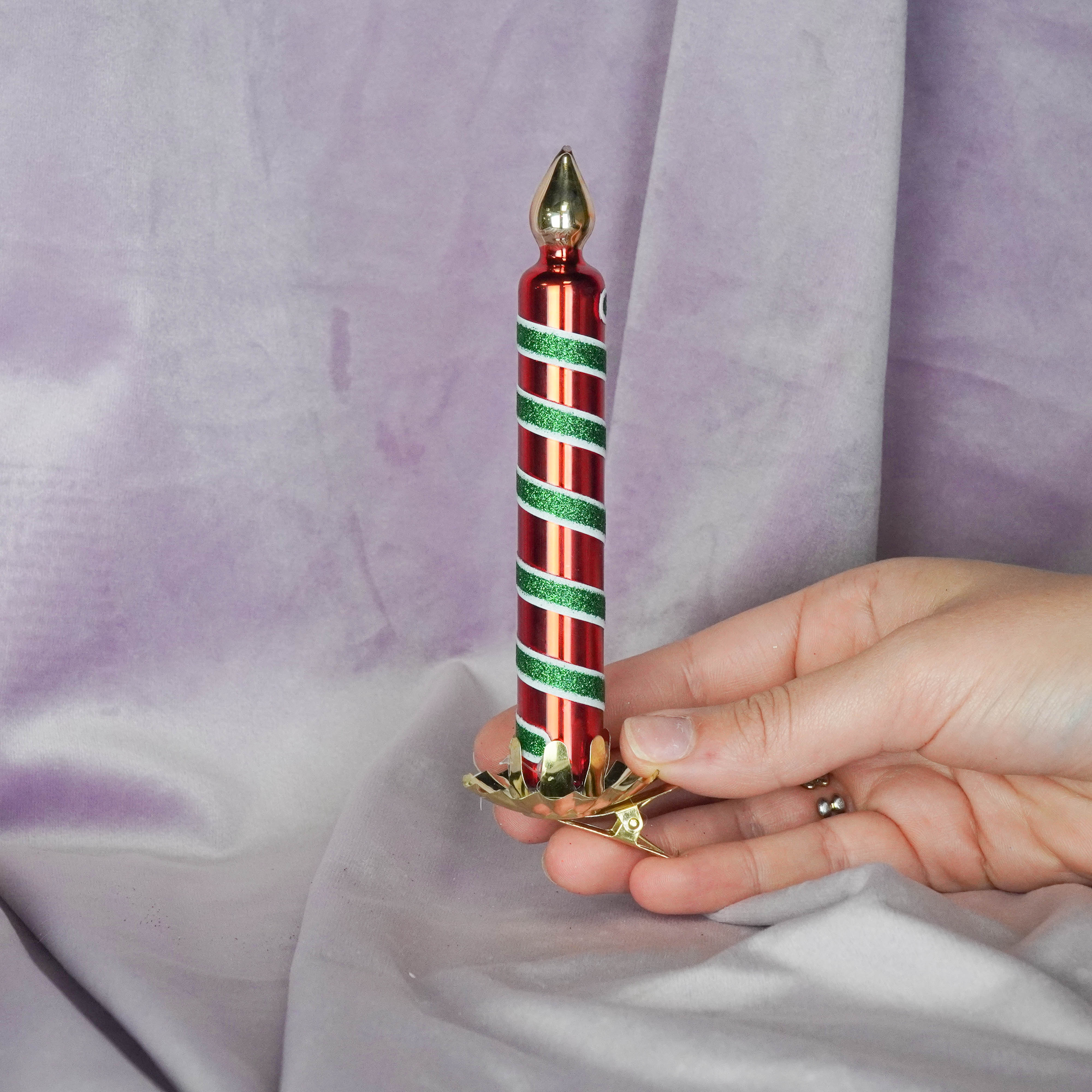 Kerstversiering - Kersthanger - Kaars Knijper - Glas - Rood/ Groen - 2x2x13cm