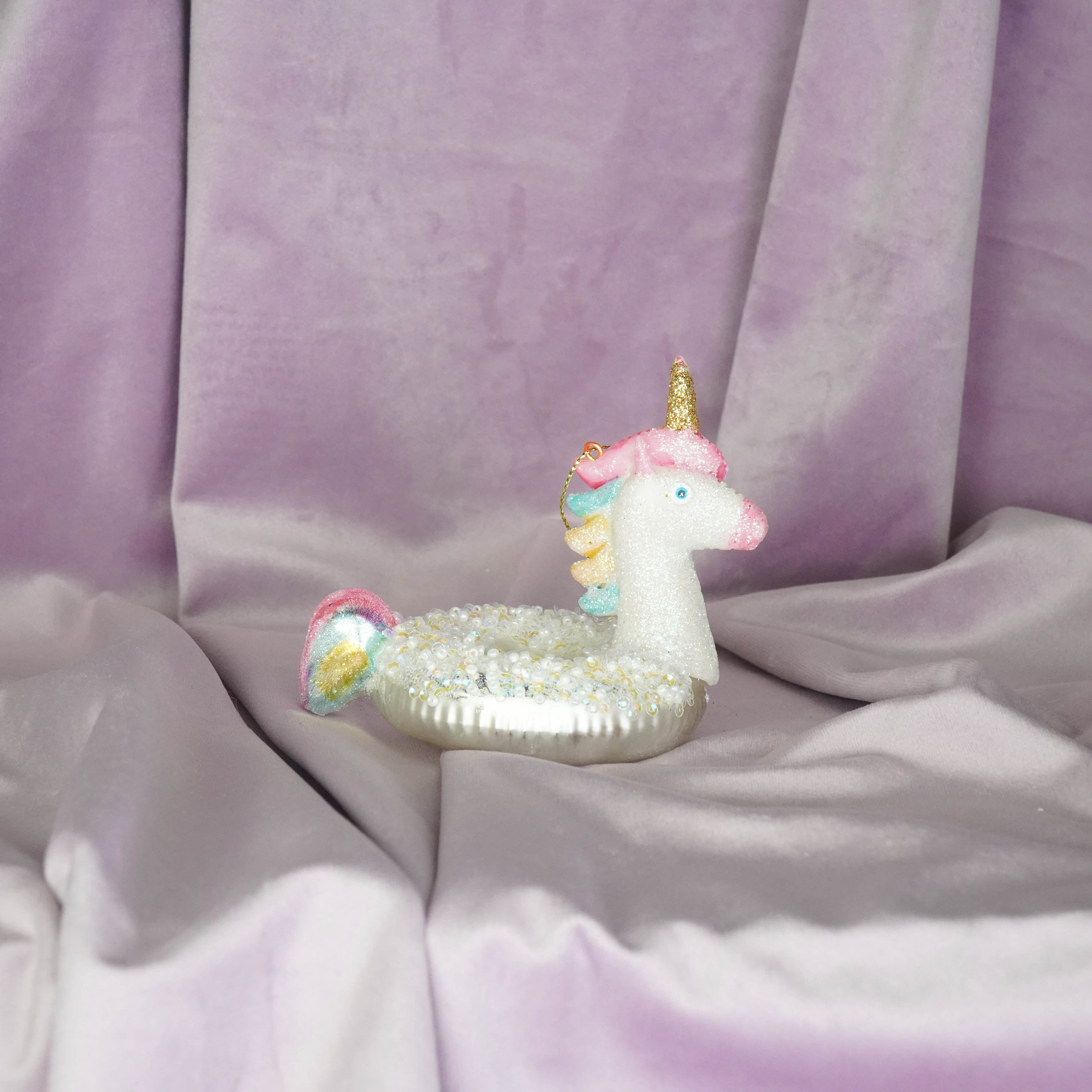 Kerstversiering - Kersthanger - Opblaasbare Eenhoorn - Wit - Glas - 8x9,5x9cm