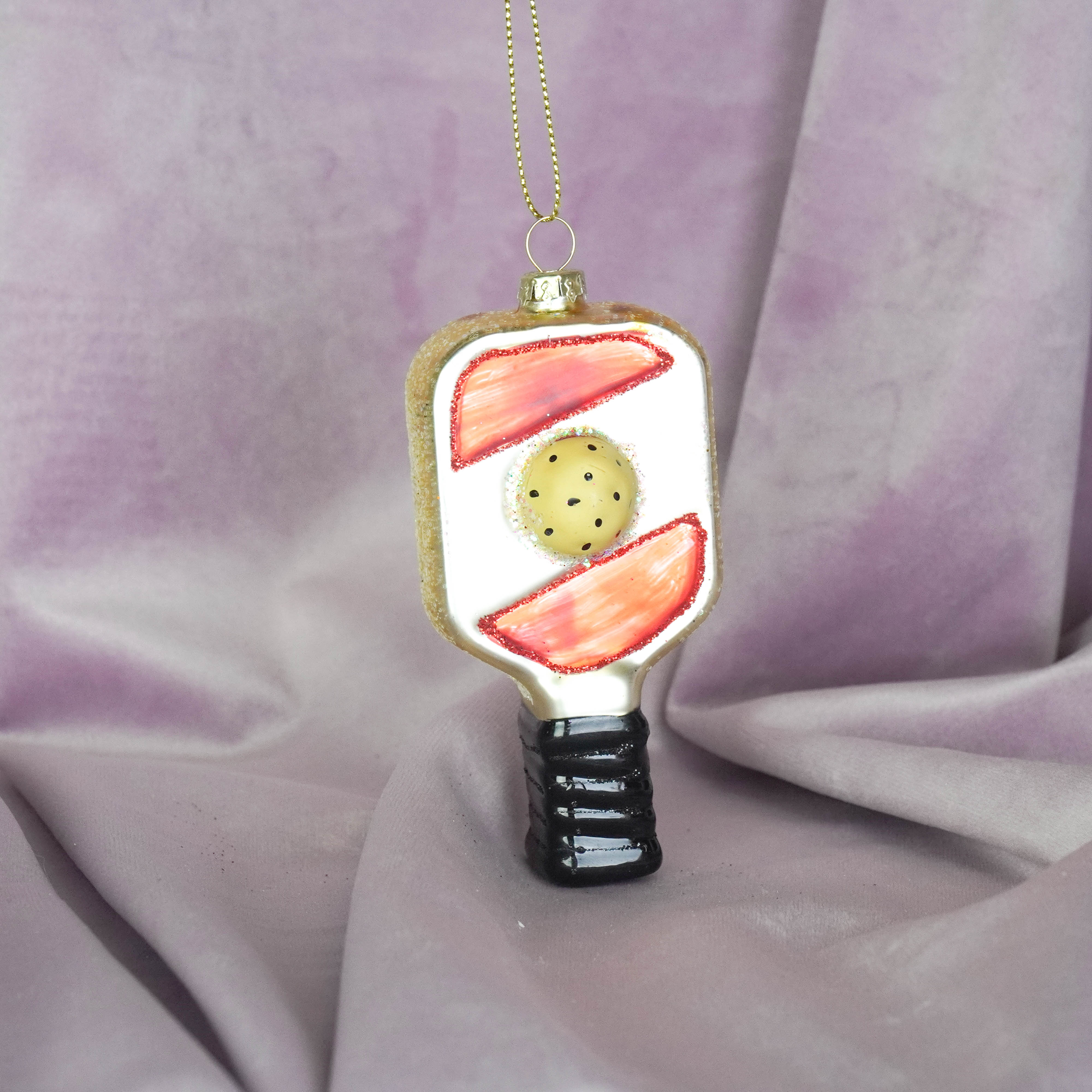 Kerstversiering - Kersthanger - Padel - Rood/ Geel - Glas - 5x3x10,5cm