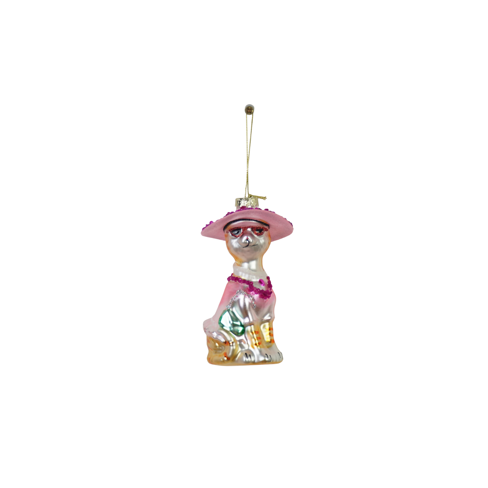 Kerstversiering - Kersthanger - Diva Kat - Wit/ Roze - Glas - 12x6x5cm