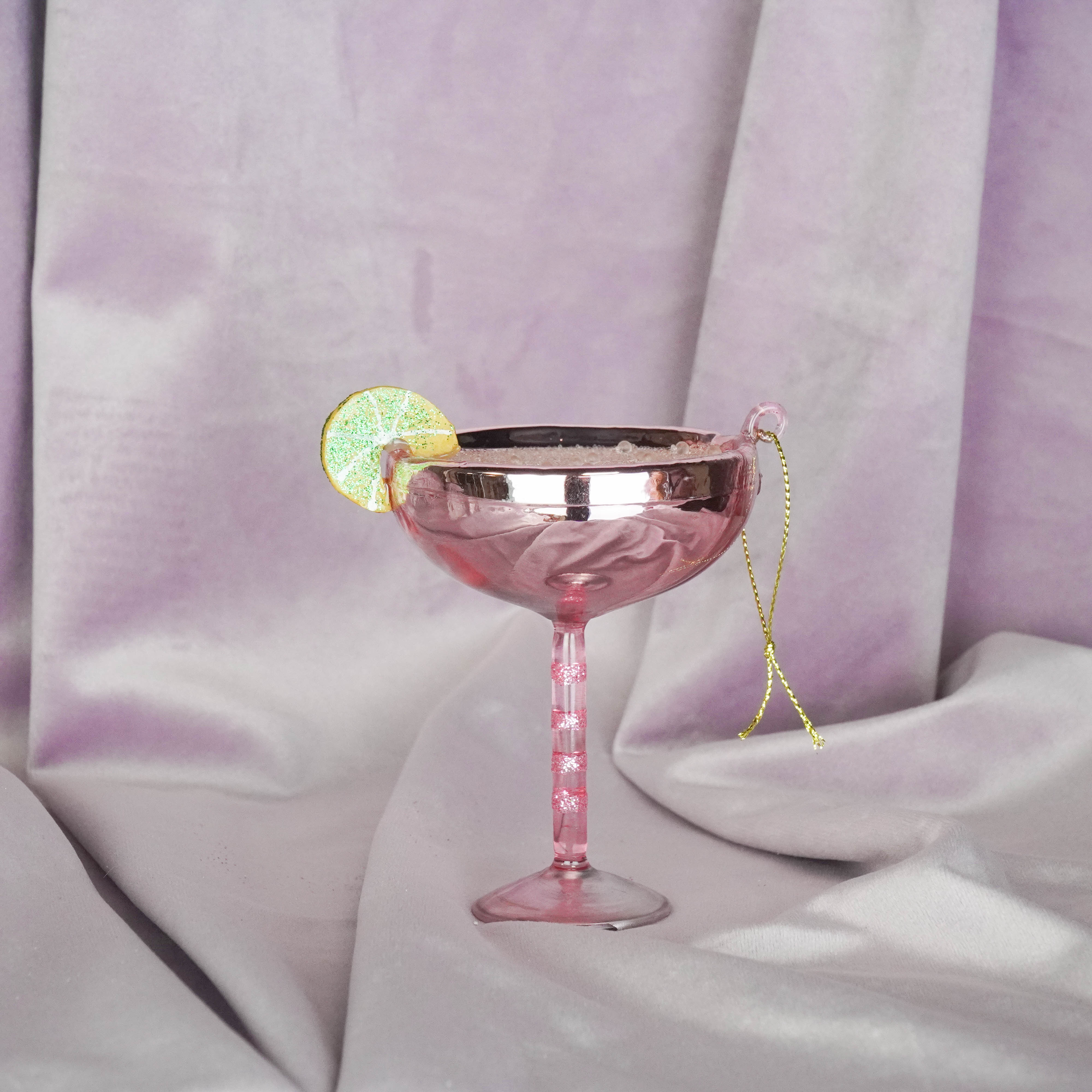 Kerstversiering - Kersthanger - Cocktail Lime - Roze - Glas - 7x8,5x10cm