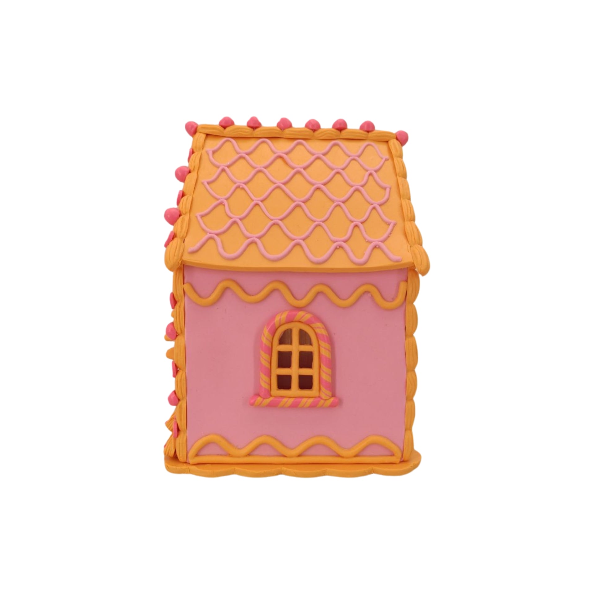 Kerst Decoratie - Led Lamp Snoephuis - Klei - Roze/Oranje - 13x18,5 cm