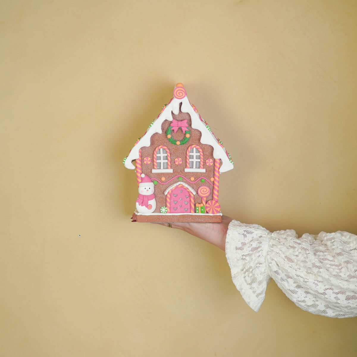 XMAS- Set Kerstdecoratie – LED Gingerbread Snoephuisje & 2 Groene Kerstboompjes – 31 en 23 cm – Kerstversiering