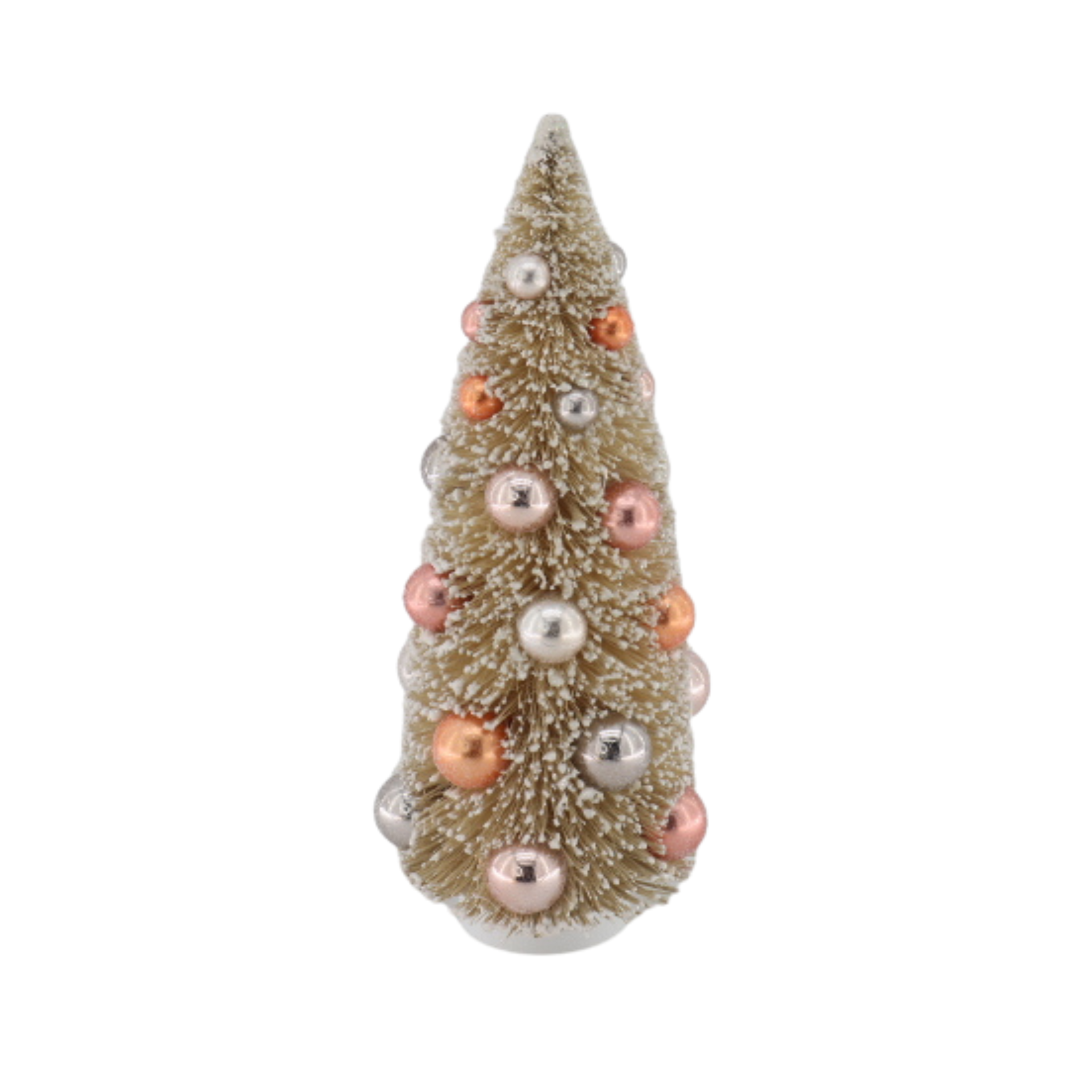 Kerst Decoratie - Kerstboom met gekleurde ballen - Sisal/ Kunststof - Taupe - 11x23cm