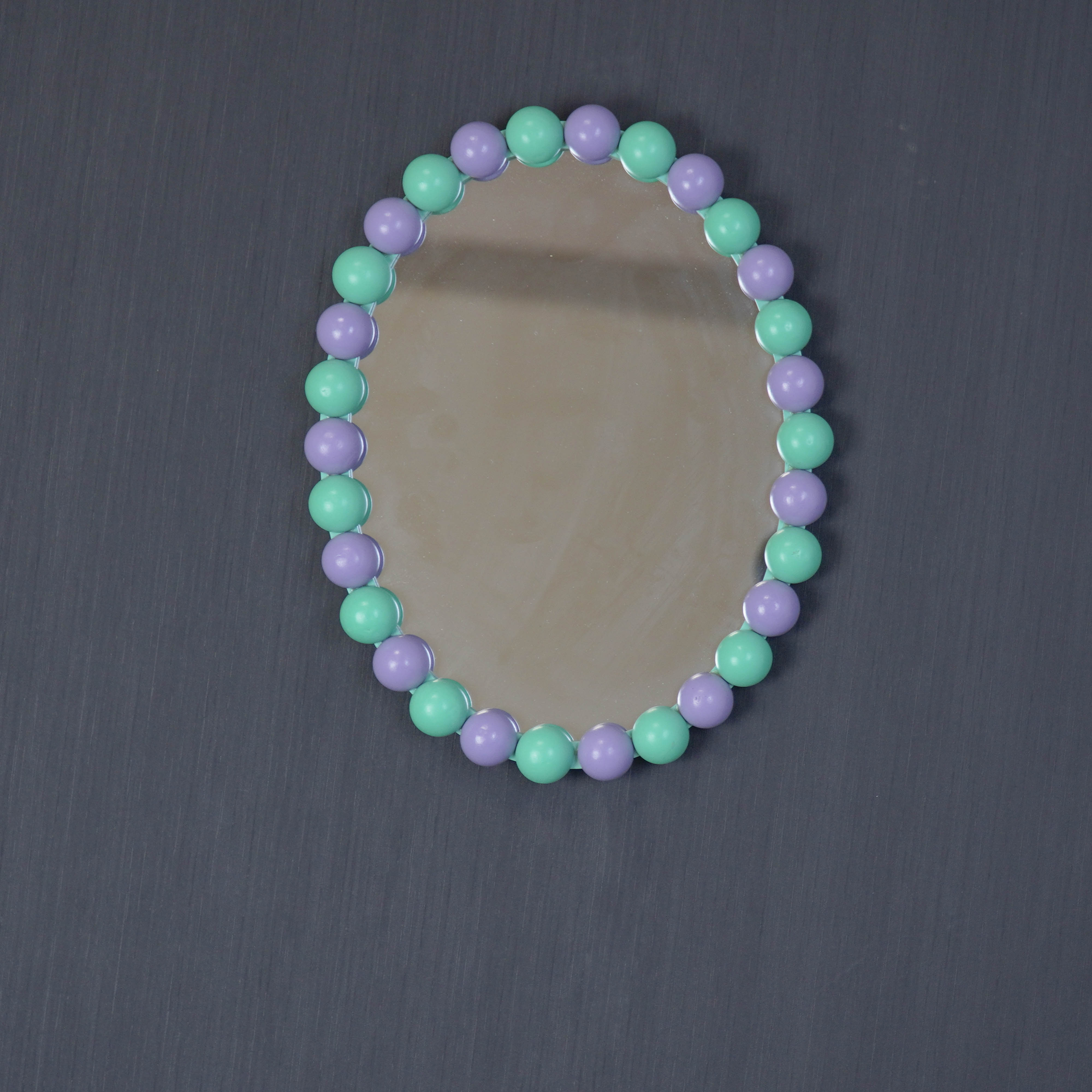 Spiegel - Wand Spiegel met Bolletjesrand - MDF/ Glas - Mint/ Lila - 29x22.5cm