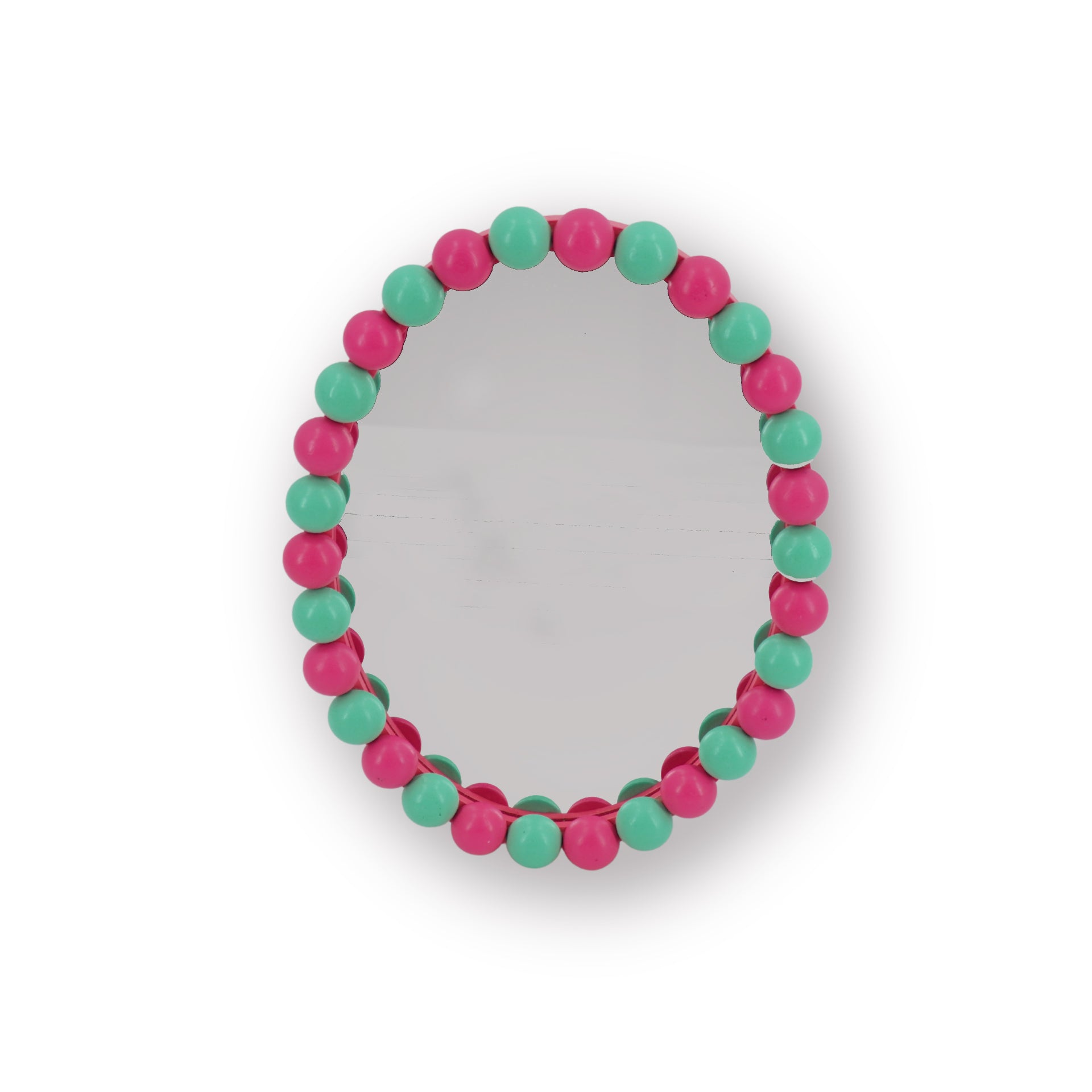Spiegel - Wand Spiegel met Bolletjesrand - MDF/ Glas - Mint/ Neon Roze - 29x22.5cm