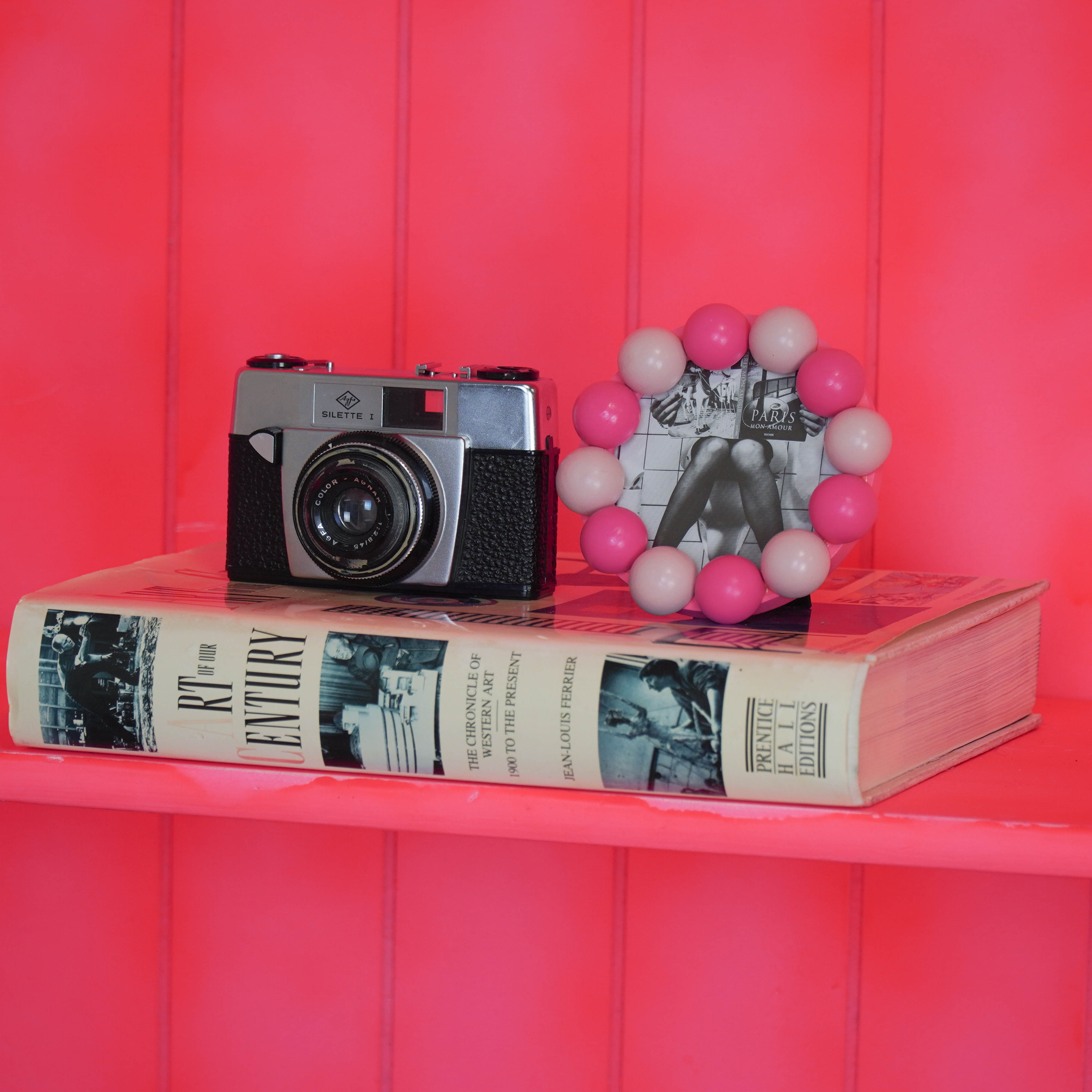 Fotolijst - Rond met Bolletjes Rand - MDF - Licht Roze/ Neon Roze - 14.5x14.5cm