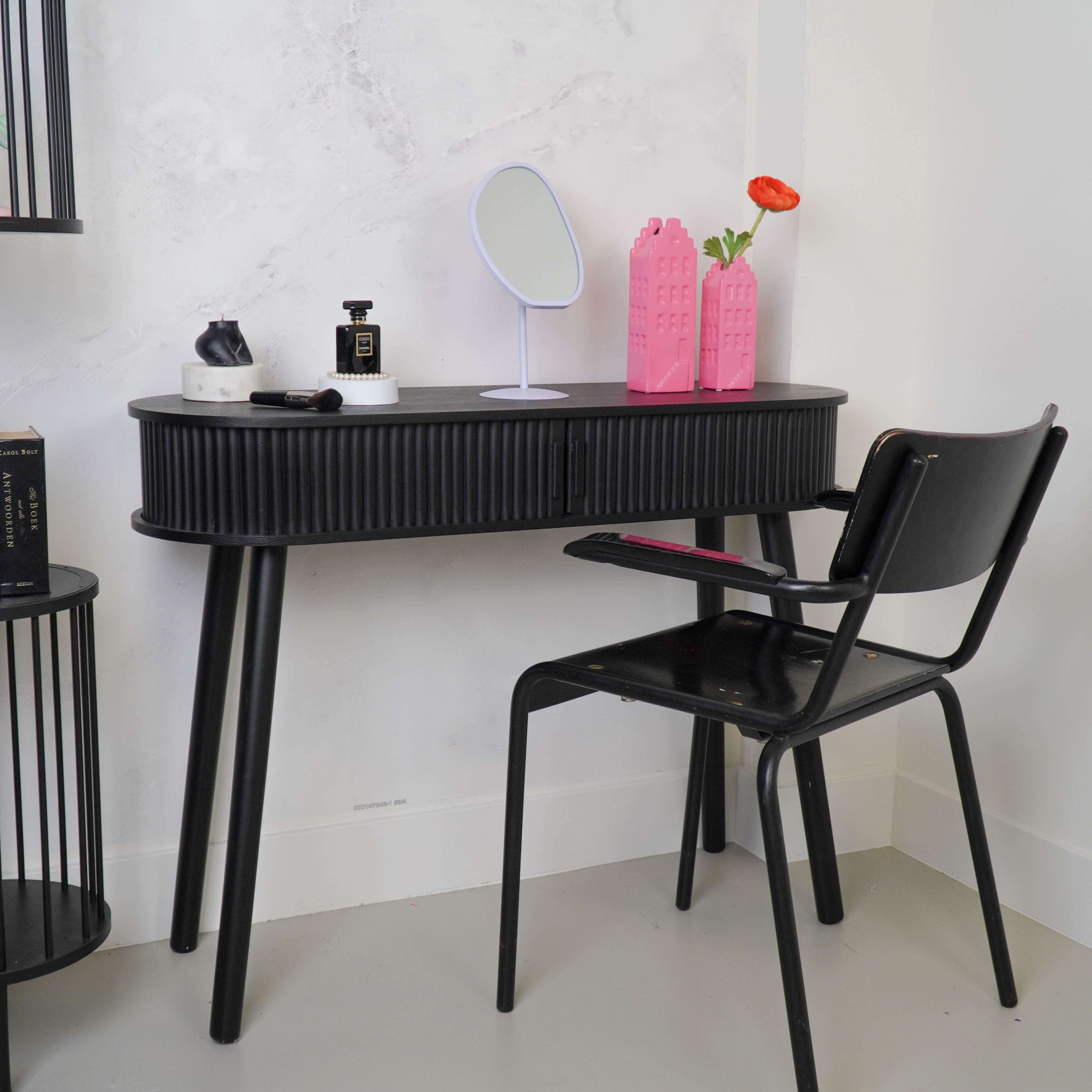 Dressoir - Met Schuifdeur van Latten - Zwart - 100x33x76cm