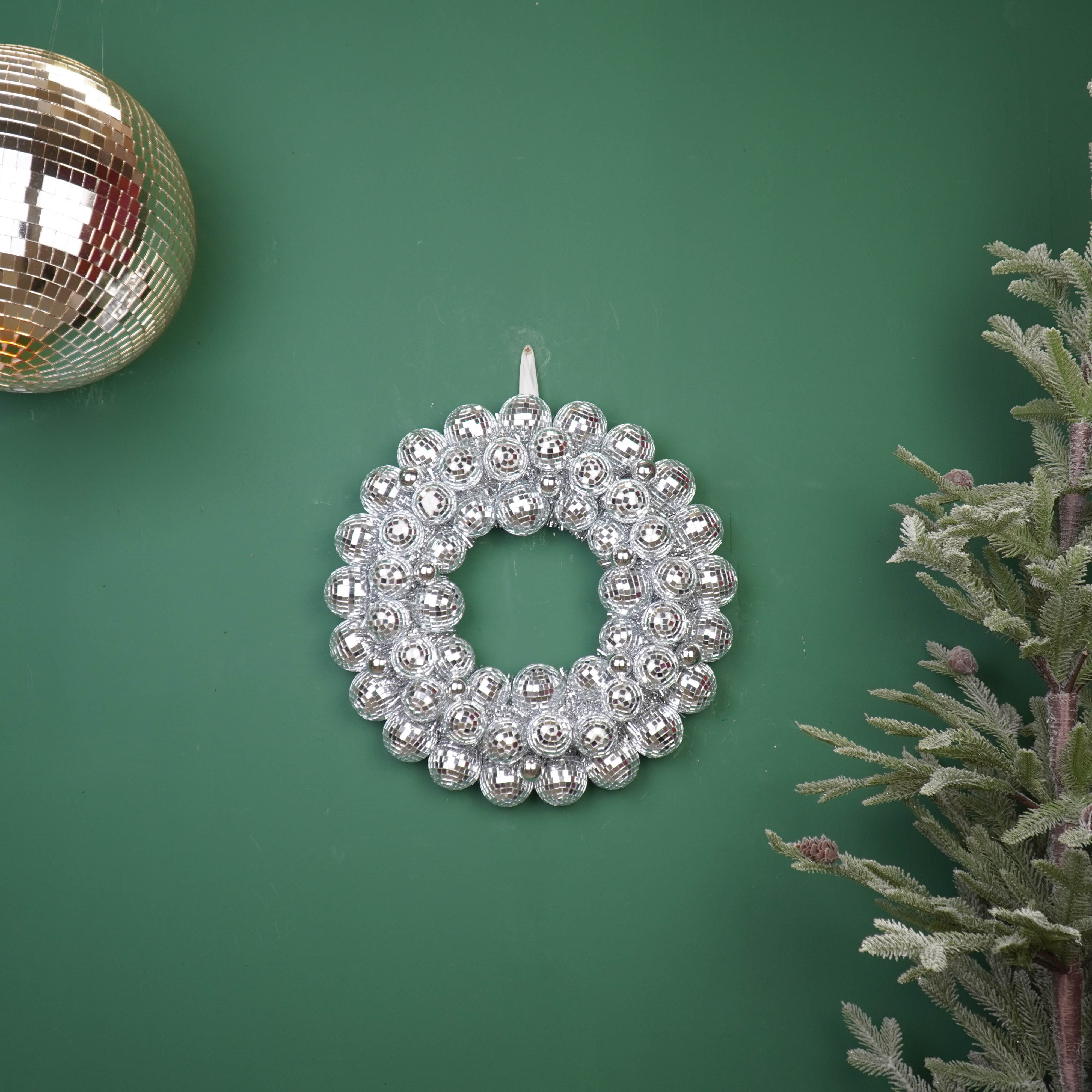 Kerstversiering - Kerst Krans Discobalballen Kunststof - Zilver - 40x40x7.5 cm