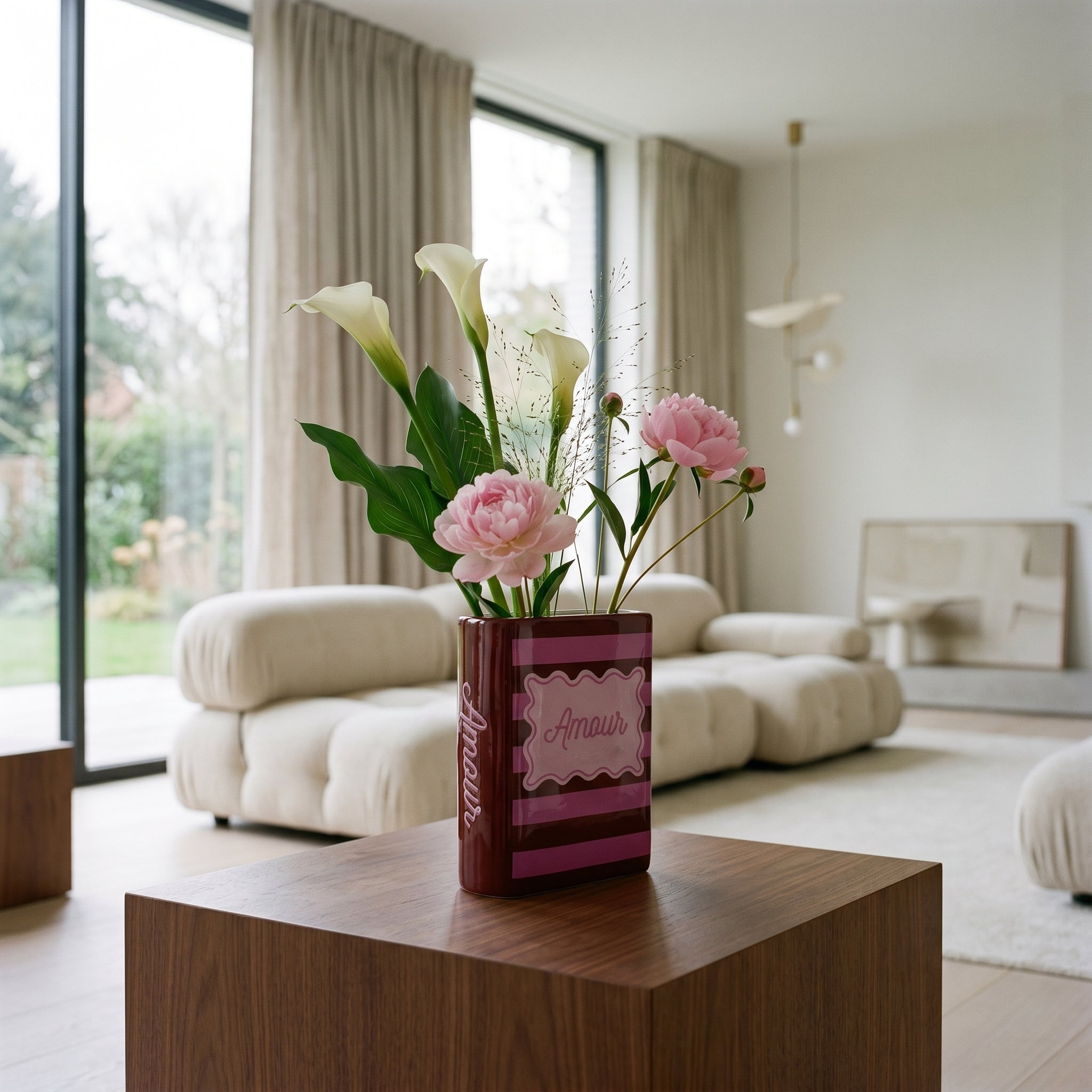Flower vase - Book Vase - Red/Pink - Dolomite - 16.5x7.5x21.5cm