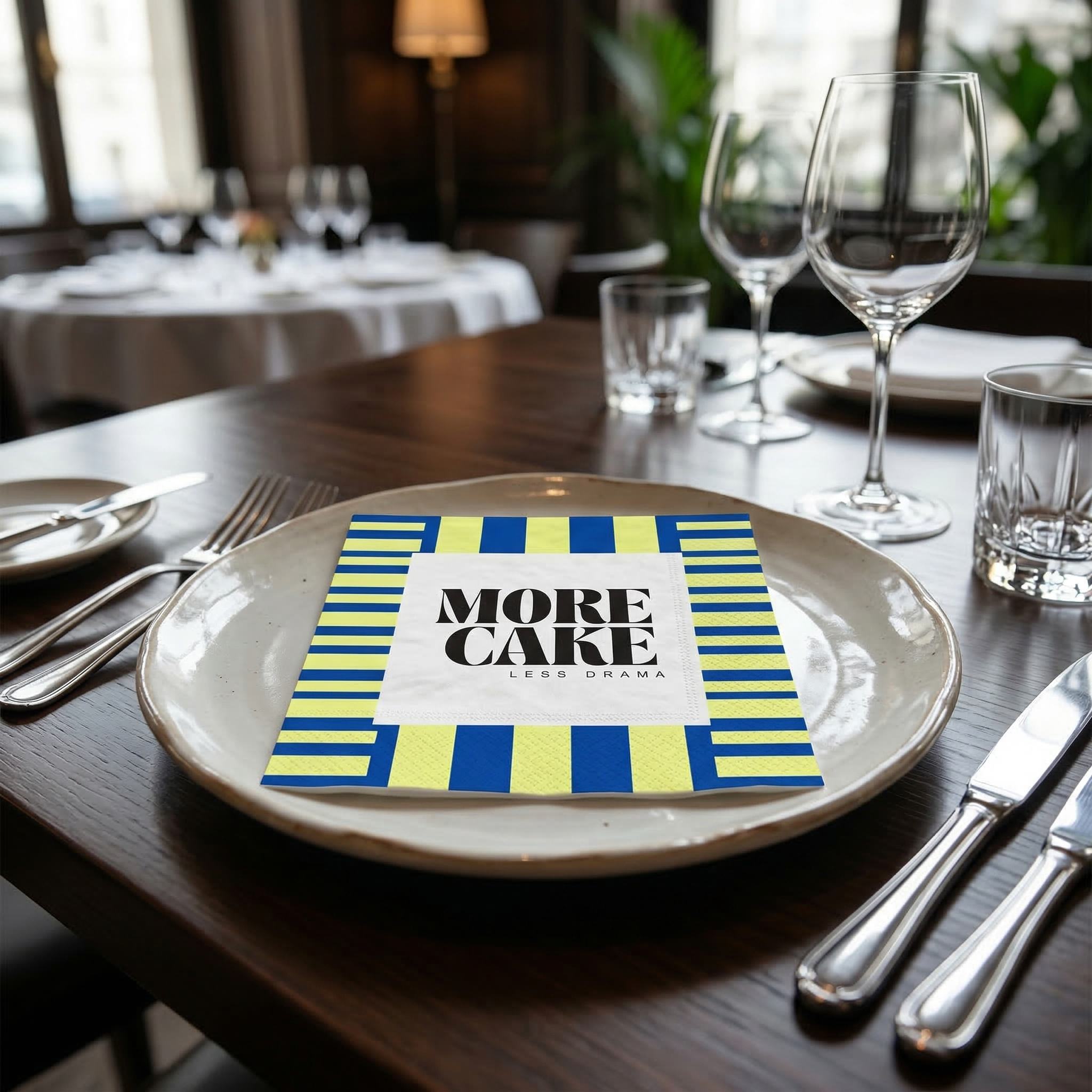 Papieren Servetten 33x33 cm – 3-Laags – FSC – Blauw/Groen – 'More Cake' – 20 Stuks