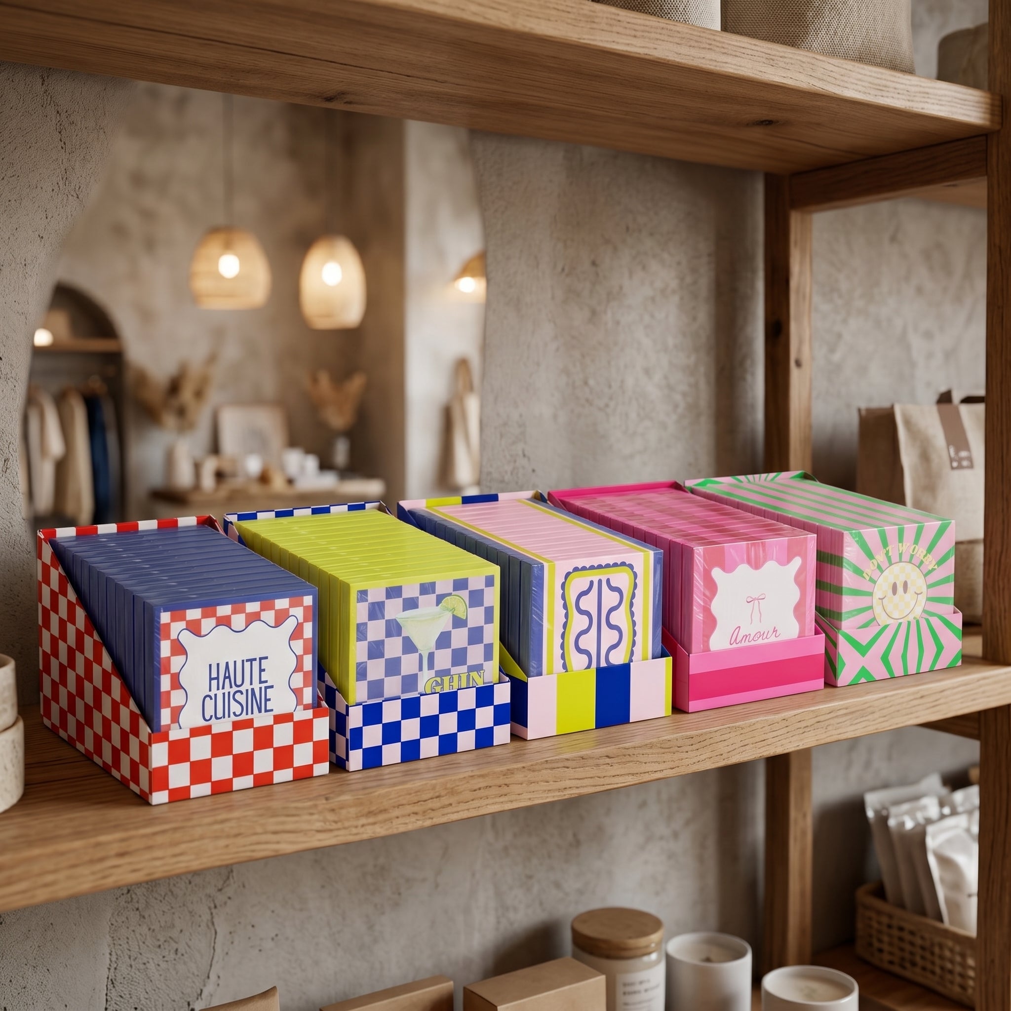 Papieren Servetten - "Haute Cuisine" - Rood/Blauw/Lichtroze - 3-Laags - FSC - 33x33 cm - 20 Stuks