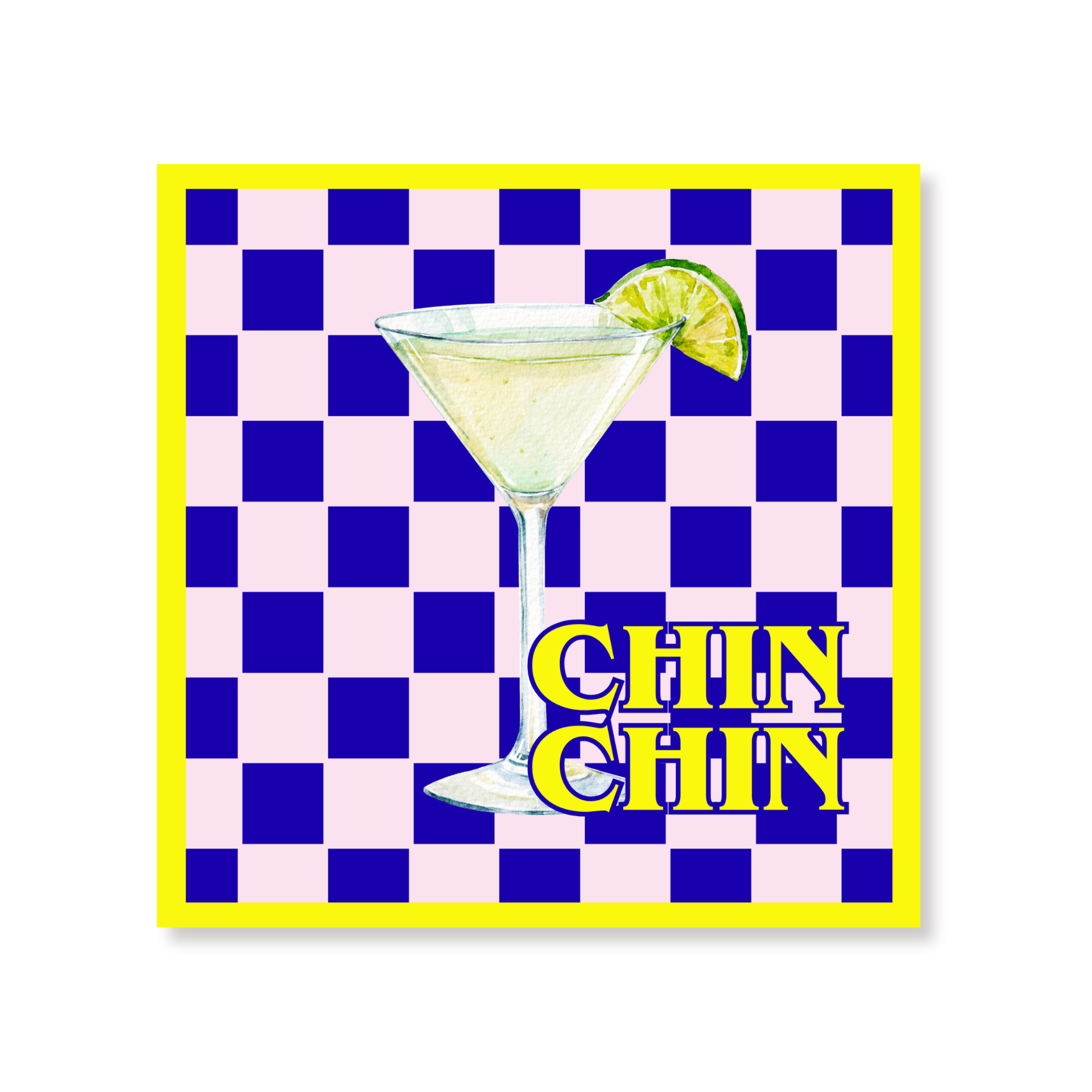 Papieren Servetten 33x33 cm – 3-Laags – FSC –Geel/Blauw/Roze – 'Chin chin' – 20 Stuks