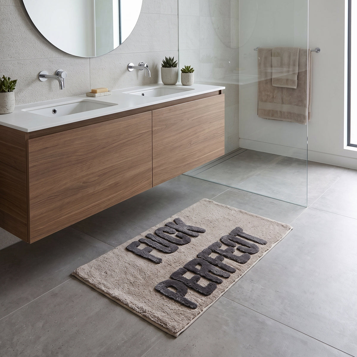 Badmat - Fuck Perfect - Katoen/ Polyester - Beige/Grijs - 80x50x1 cm