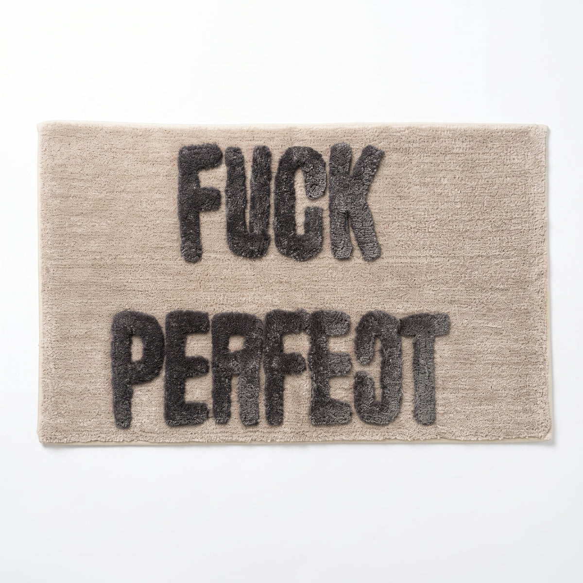 Badmat - Fuck Perfect - Katoen/ Polyester - Beige/Grijs - 80x50x1 cm
