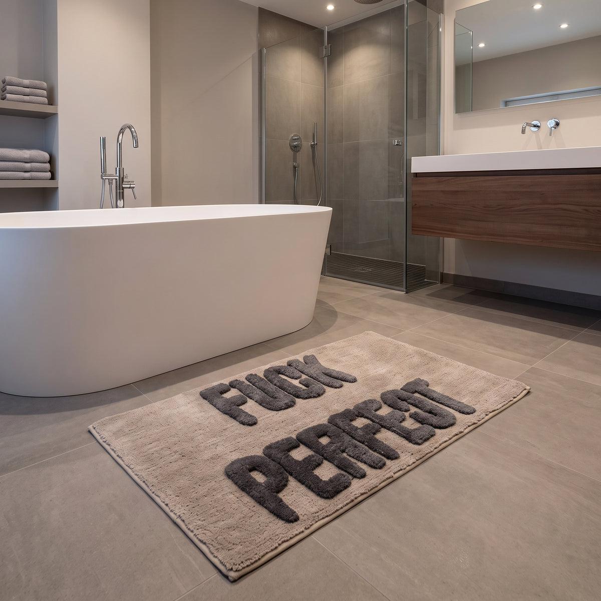 Badmat - Fuck Perfect - Katoen/ Polyester - Beige/Grijs - 80x50x1 cm