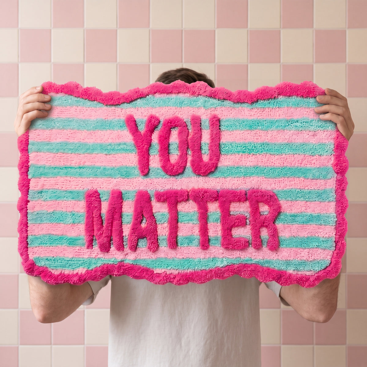 Badmat - You Matter - Katoen/ Polyester - Roze/ Mint- 80x50x1 cm