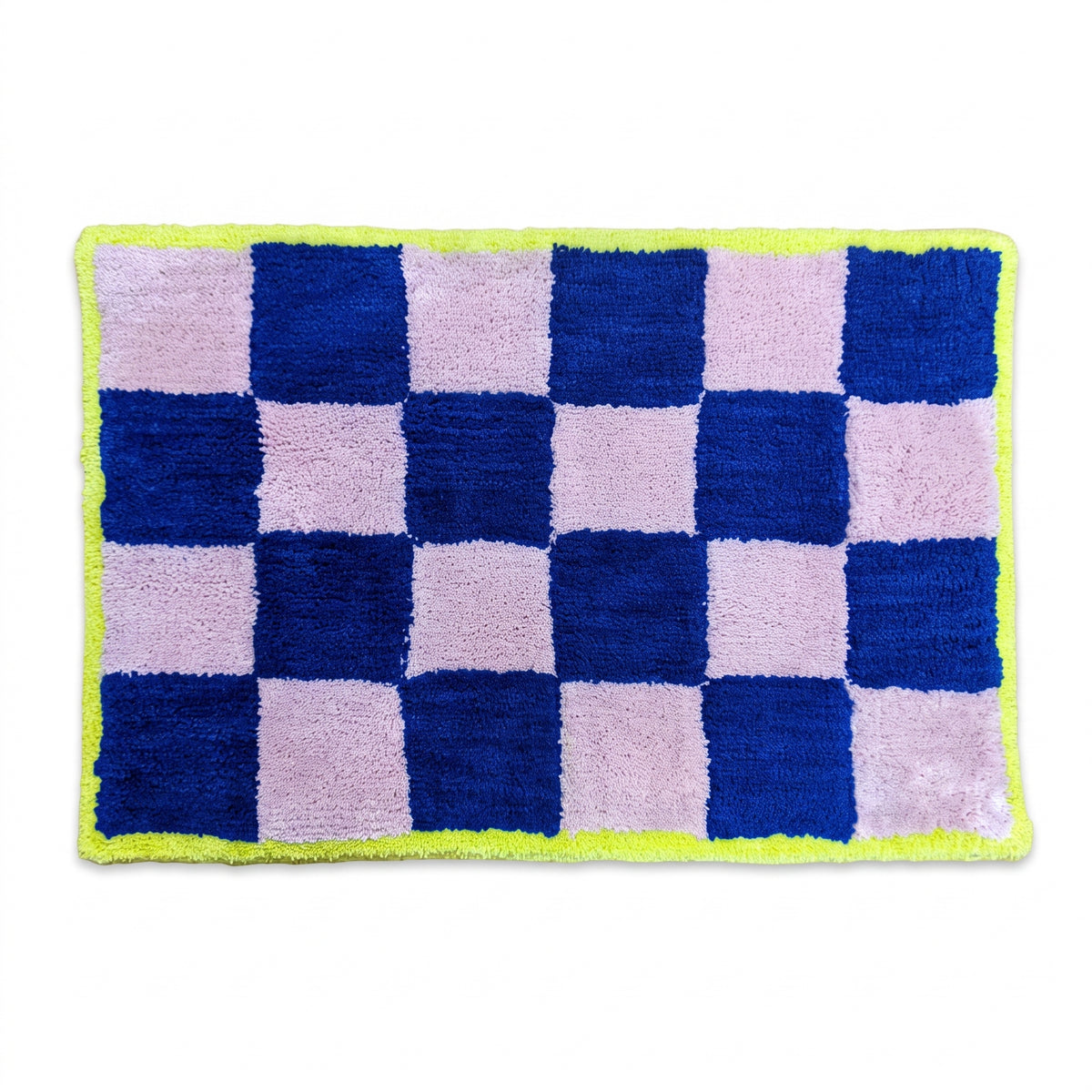 Badmat - Geblokt - Katoen/ Polyester - Roze/ Blauw/ Geel- 80x50x1 cm