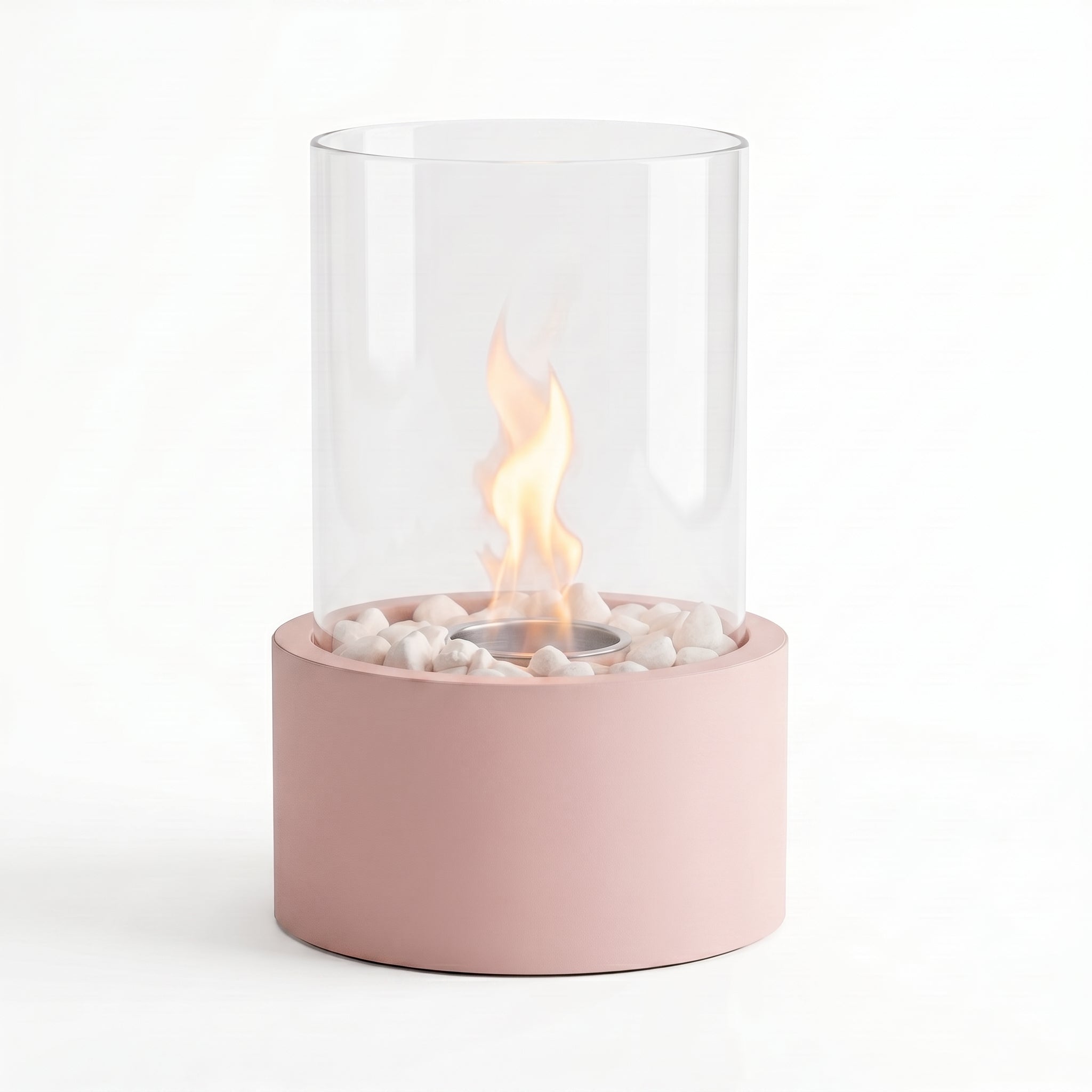 Tafel Haard- Rond - Metaal/Glas - Licht Roze - 18x18x26,5cm
