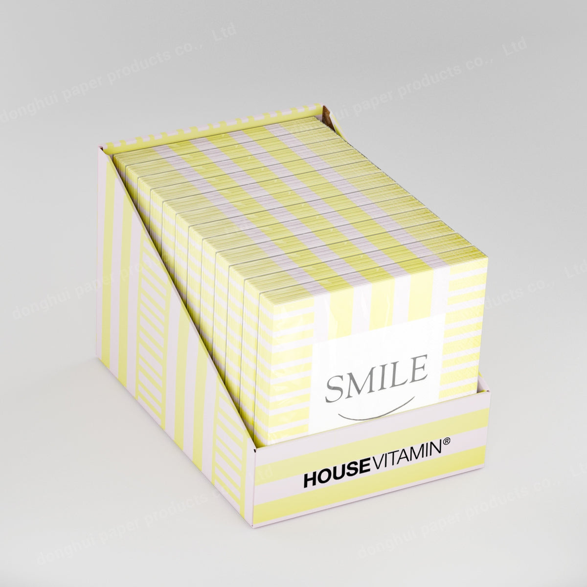 Papieren Servetten - "Smile" -Roze/ Wit/ Geel - 3-Laags - FSC - 33x33 cm - 20 Stuks